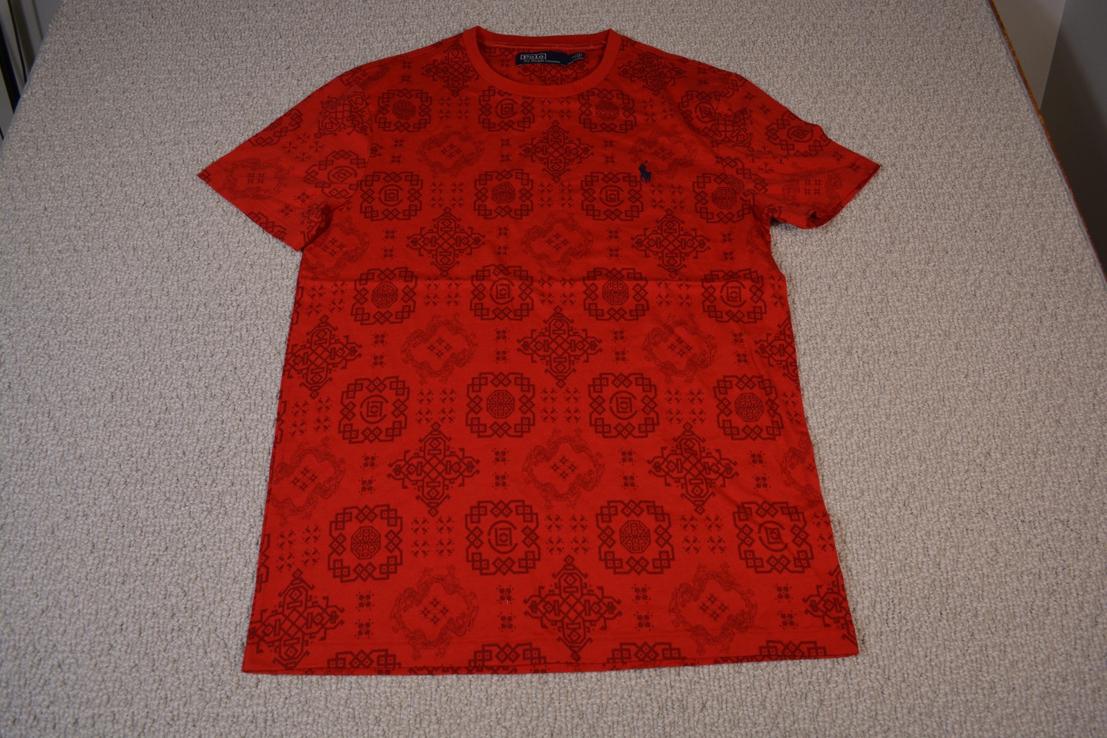 Polo Ralph Lauren Shirt Mens Medium Red Geometric Allover Print Crewneck Tee