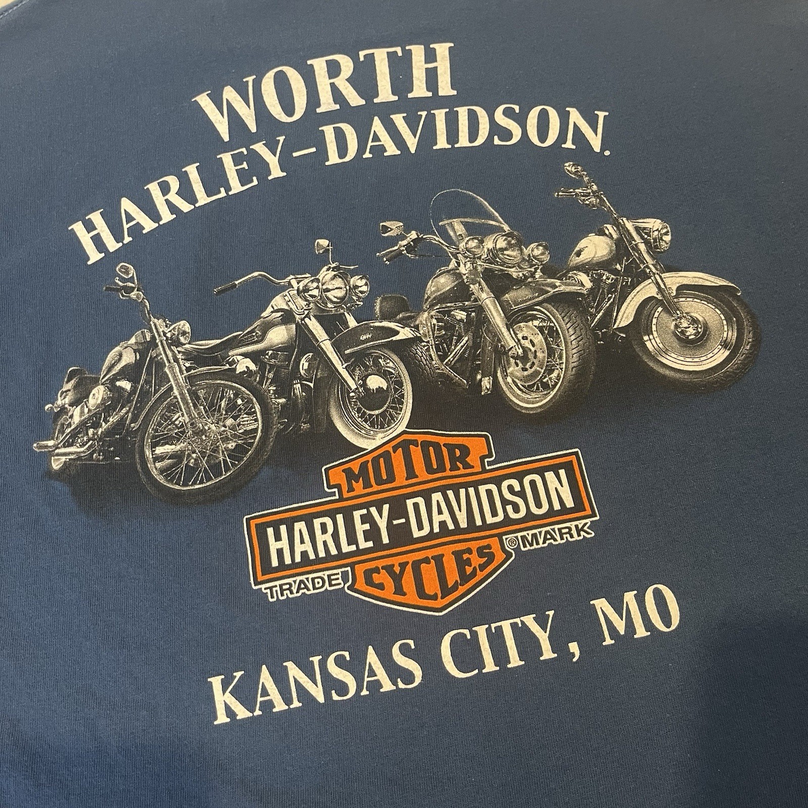 Harley Davidson Large Blue Long Sleeve Graphic T Shirt Kansas City Flames Clean