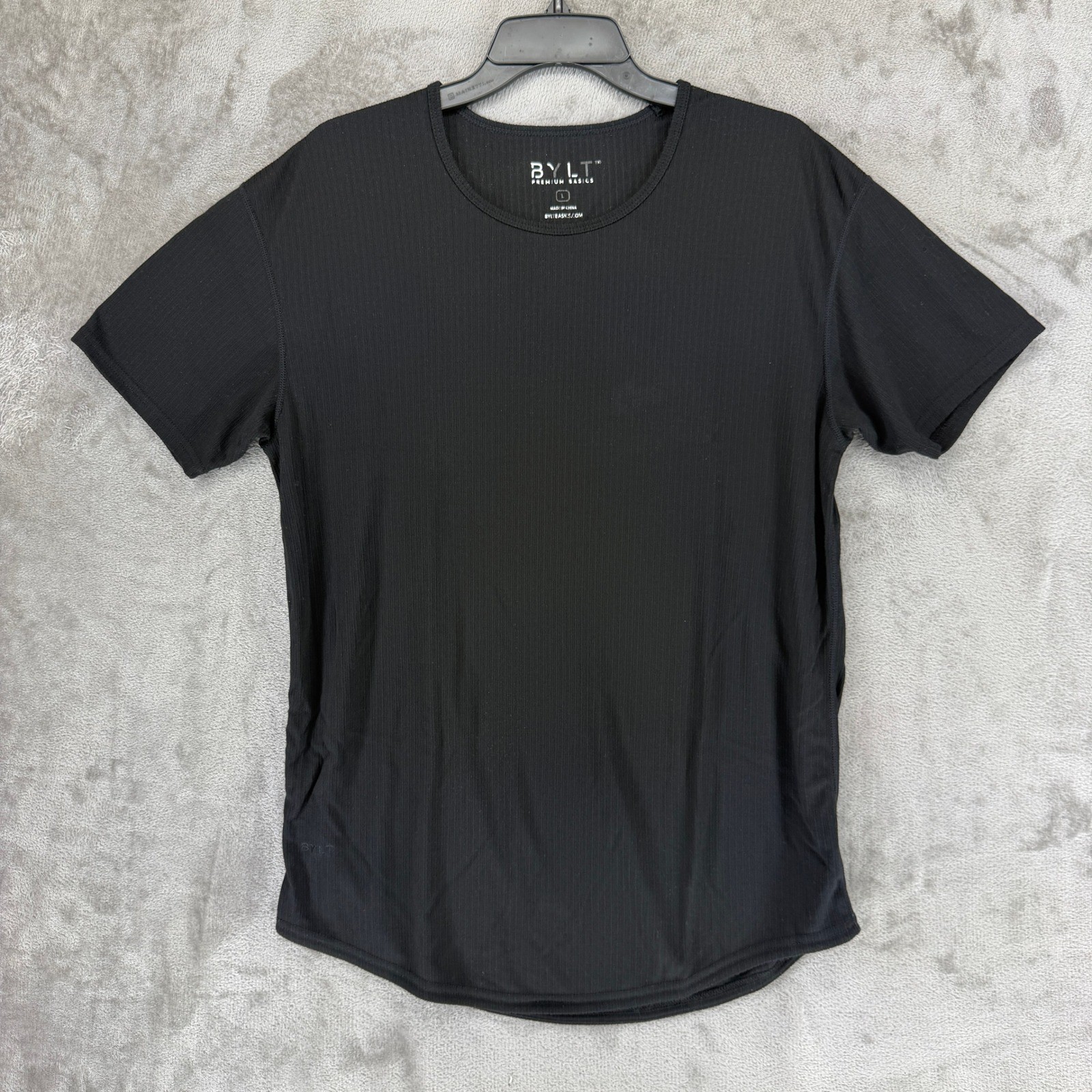 BYLT Premium Basics Mens Black Ribbed Short Sleeve T-Shirt MTSS0302-001 Size L
