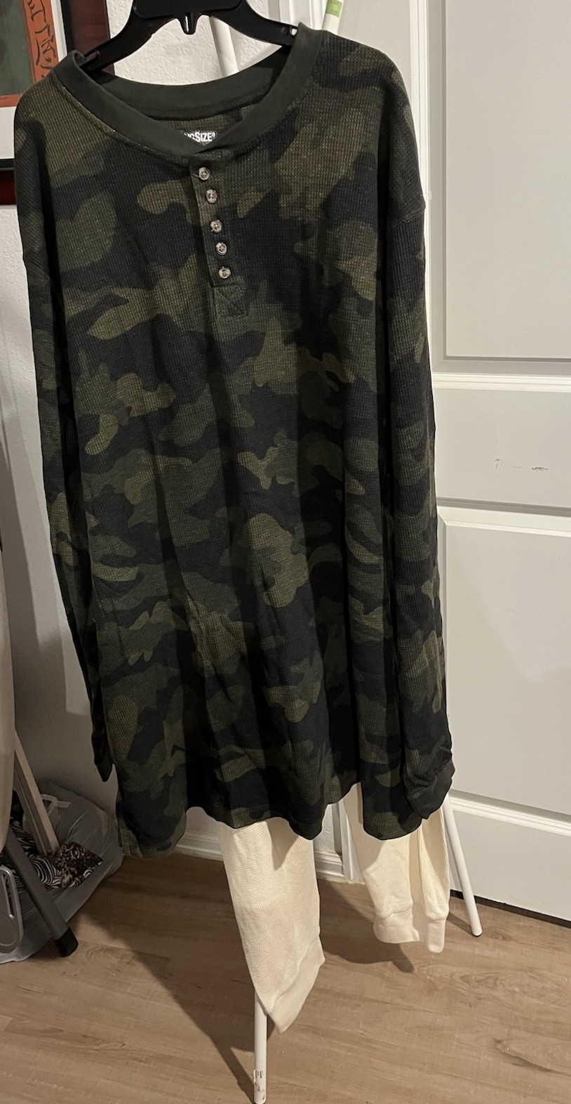 KingSize Camo Thermal Shirt Mens Big 5XL Henley Camouflage Long Sleeve Free Pant
