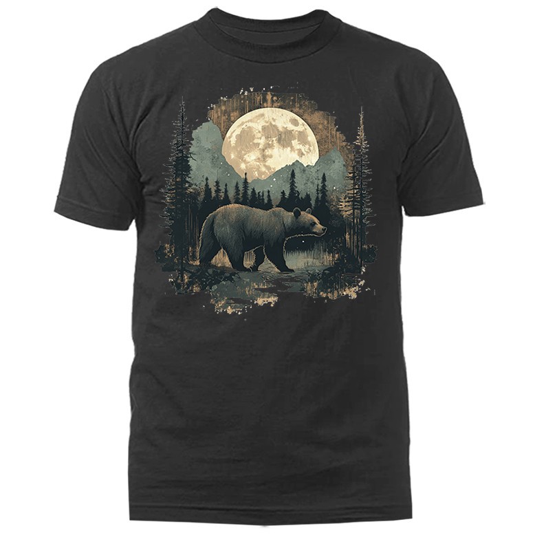 Black Bear Moonlight Forest Night Scene Wildlife Wilderness T-shirt