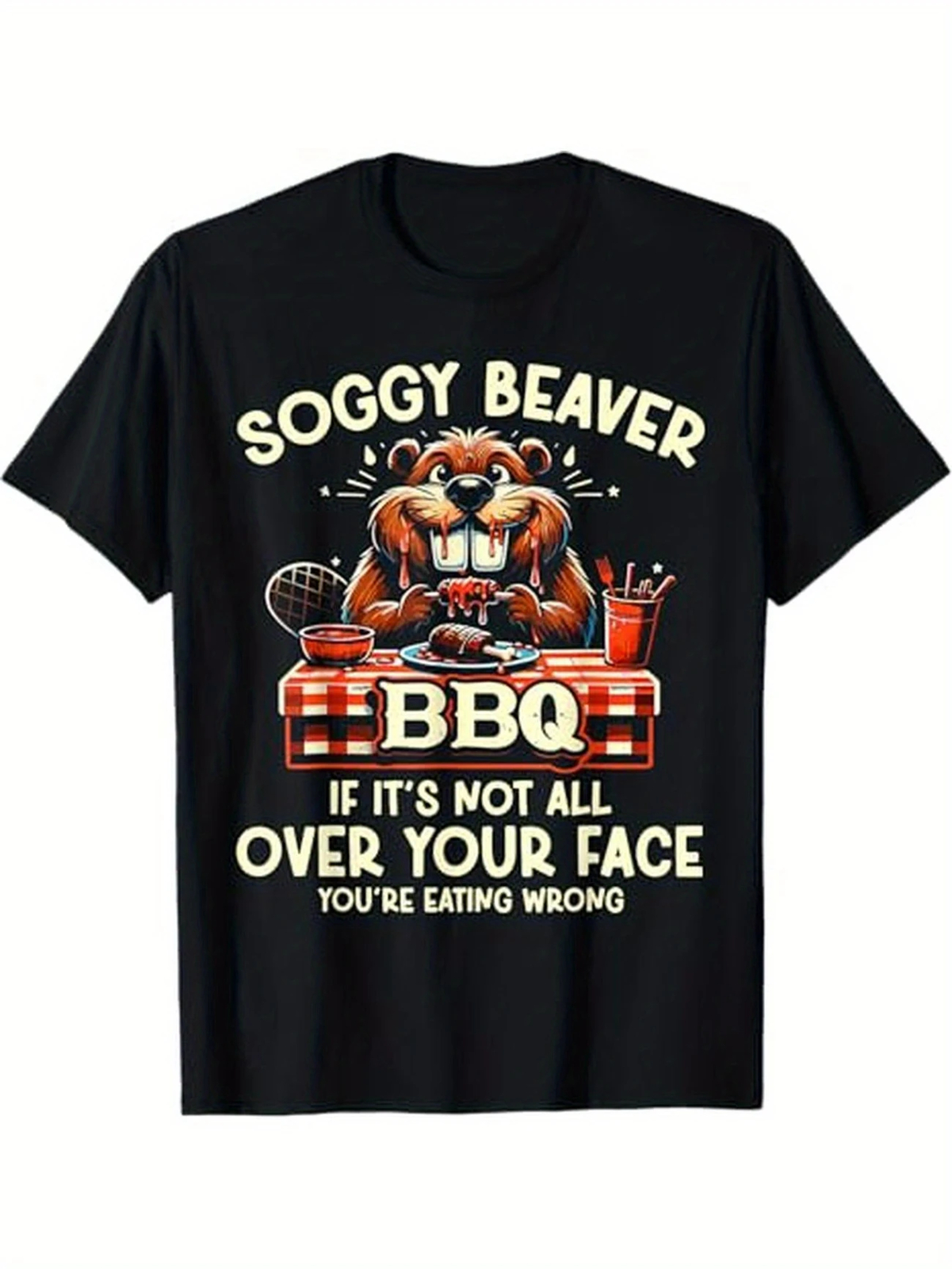 100% Cotton Funny BBQ T-Shirt – Soggy Beaver Humor for Men, Casual Loose Fit