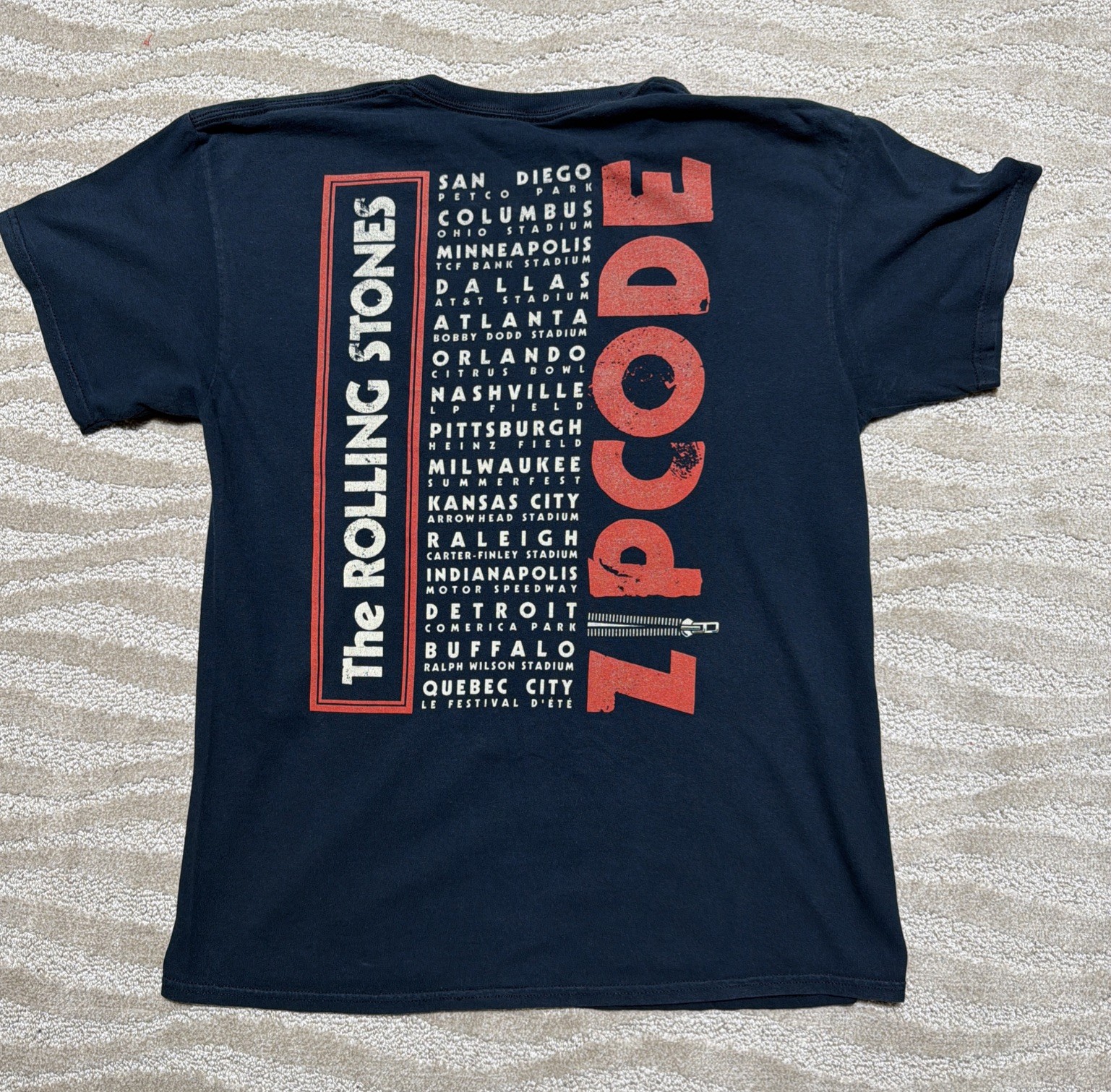 The Rolling Stones Shirt Mens Large Blue Zip Code 2015 Tour Graphic Band Tee L