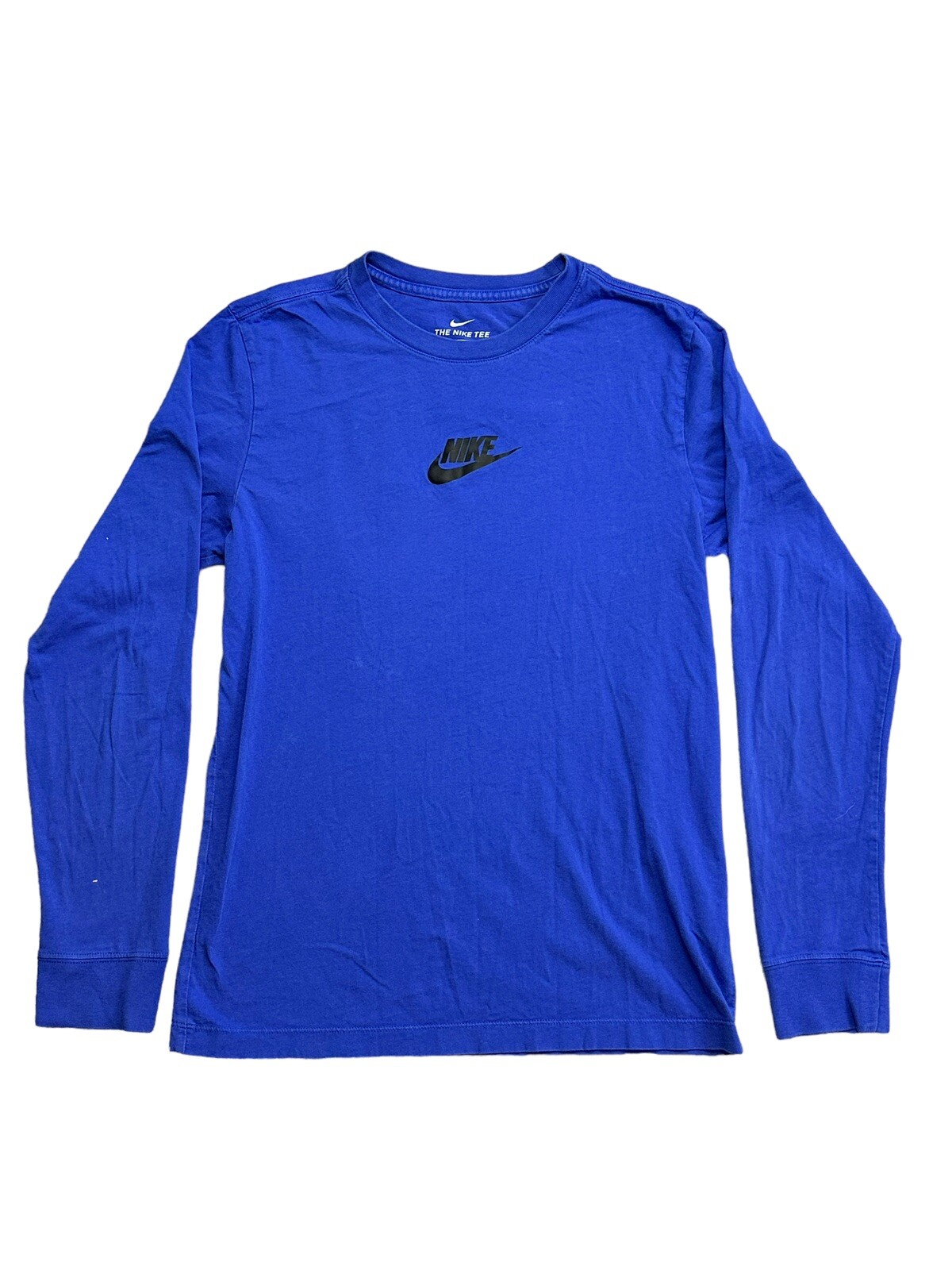The Nike Tee Long Sleeve Just Do It 2 Sided Logo Ribbed Cuffs SMALL Royal Blue