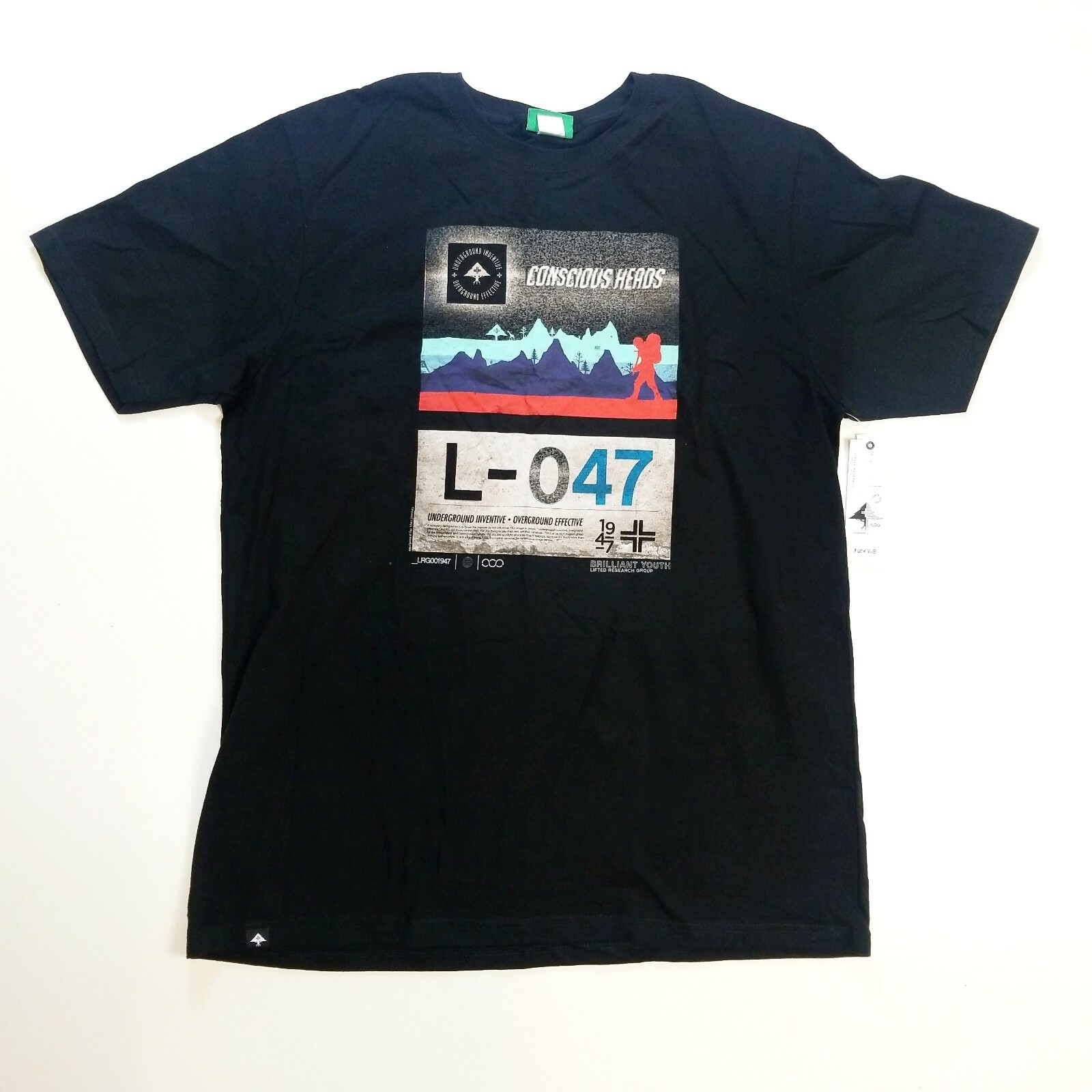 LRG MENS 100%AUTHENTIC BLACK SHORT SLEEVE TSHIRT CONSIOUS HEADS RARE 1OF1 NEW