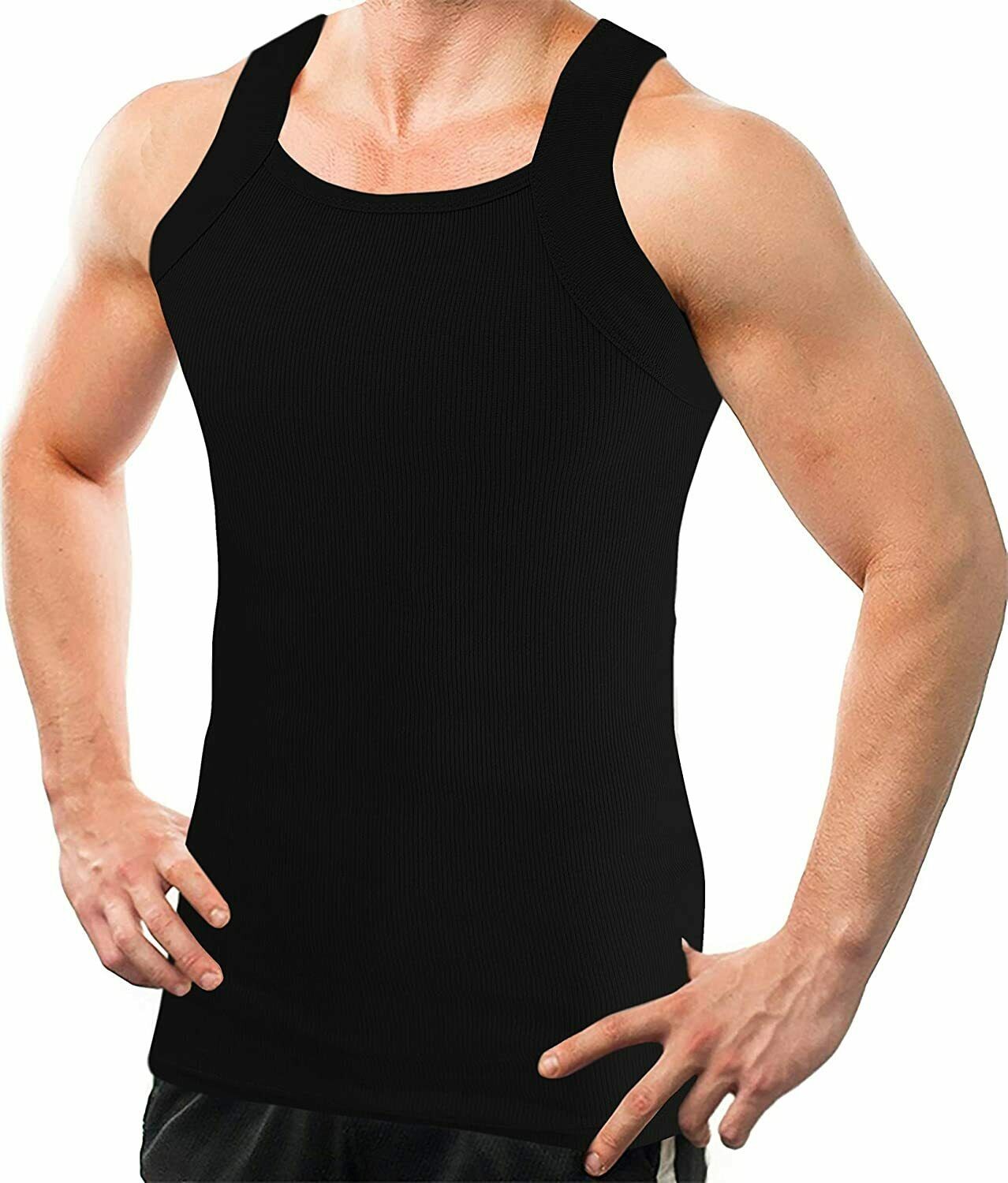 2-4 Packs Men’s G-unit Style Cotton Tank Tops Square Cut Muscle Rib A-Shirts