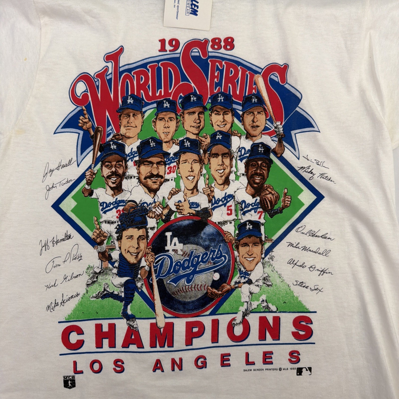 Vtg 80s 1988 LA Dodgers World Series Caricature Single Stitch T-Shirt Size M NWT