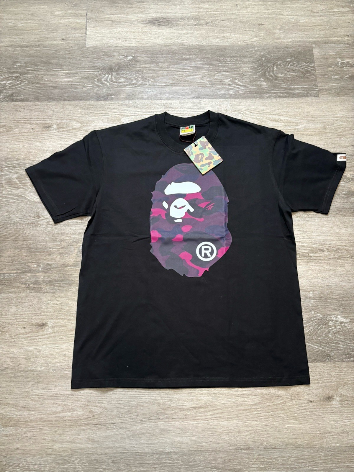 A Bathing Ape BAPE Men’s M Black Cotton Jersey Crew Neck Tee Camo Ape Head