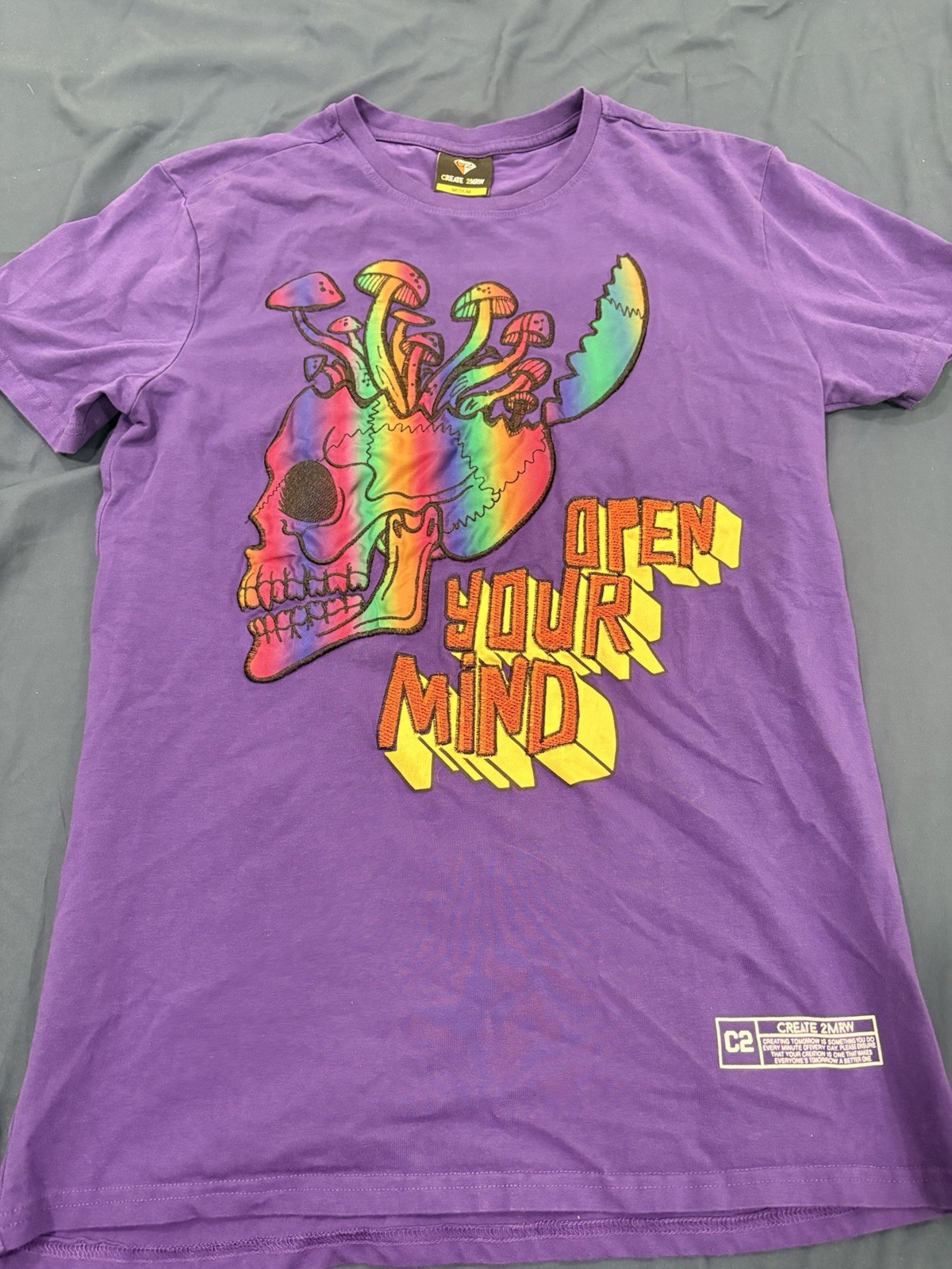 Create 2MRW Graphic Tee Men’s M Purple Skull Mushroom Psychadelic Streetwear