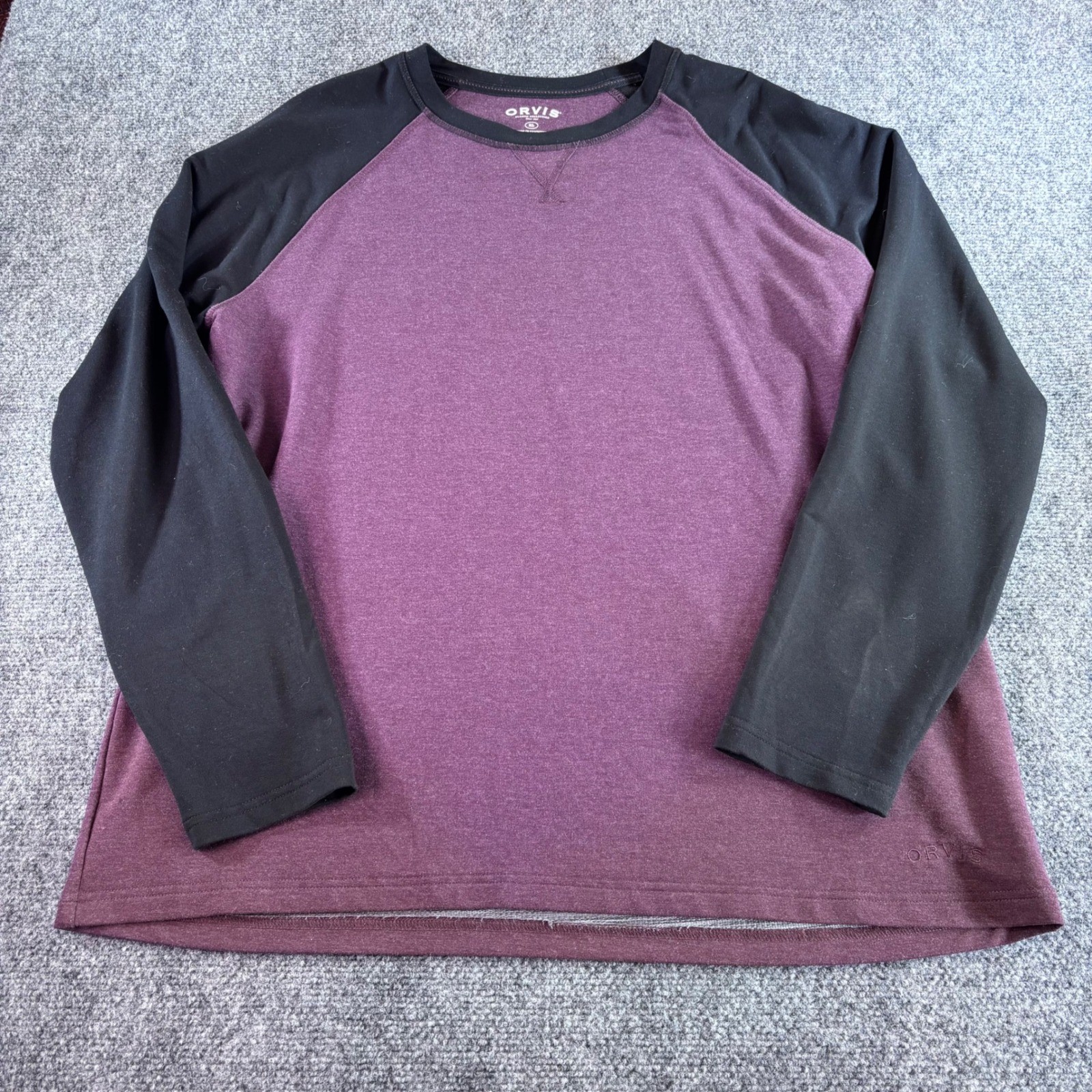 Orvis Raglan Long Sleeve Shirt Mens XL Maroon Black Colorblock Stretch Casual
