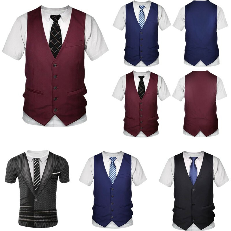 Mens Round Neck 3D Printed Tie Tuxedo T-Shirt Short Sleeve Tos Party Performance