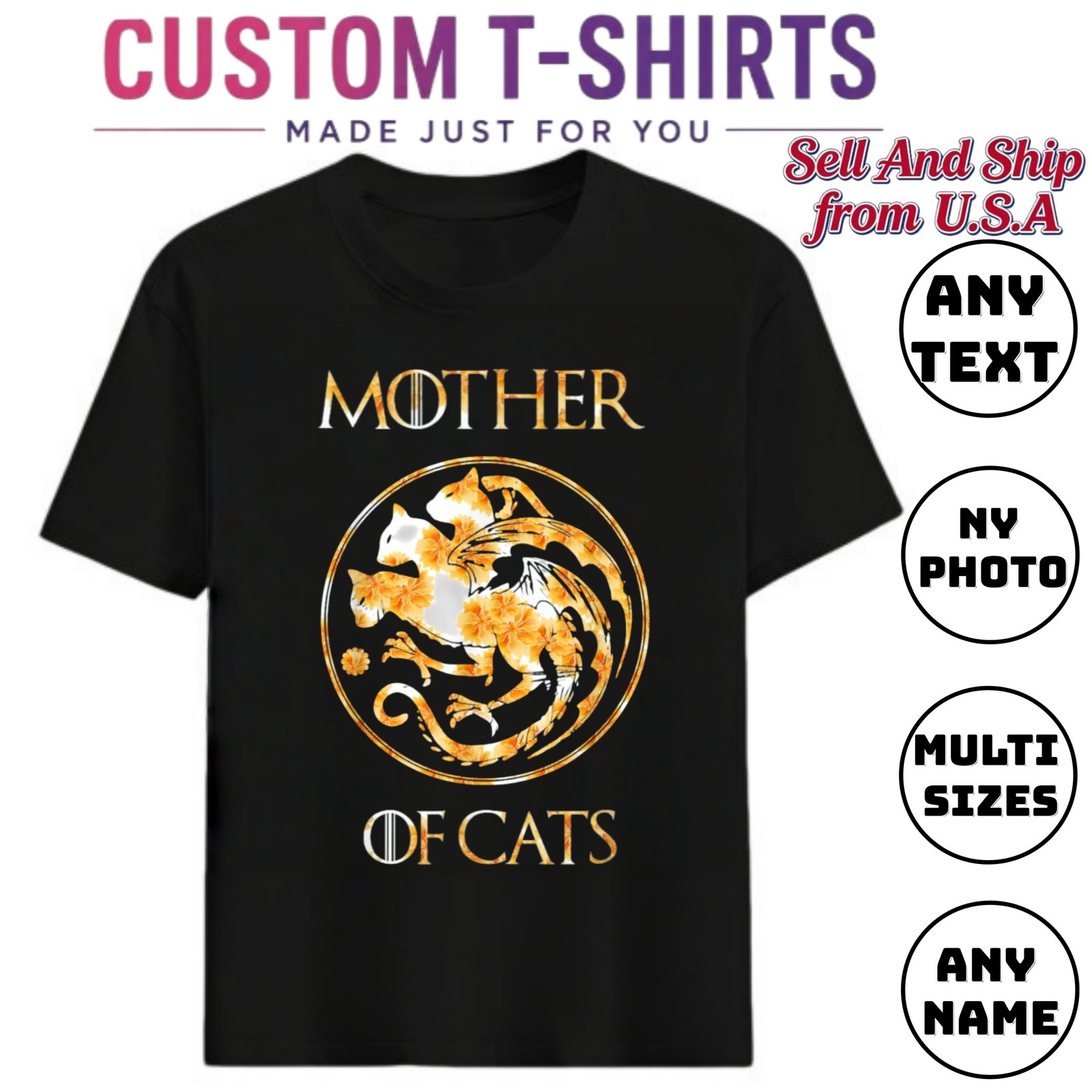Personalized Custom Name Cat Mom Dad T-Shirt Casual Daily Gift for Cat Parents