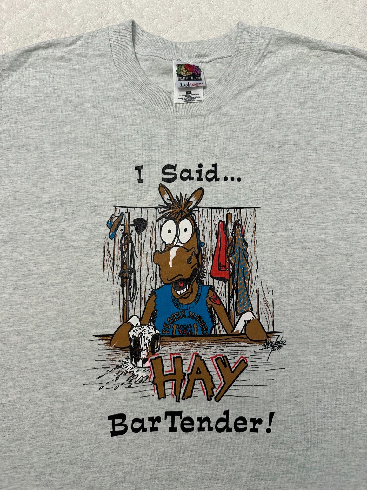Vintage 1990s 90s Horse Hay Bartender Comic Cartoon Graphic Comedy T-Shirt M NEW
