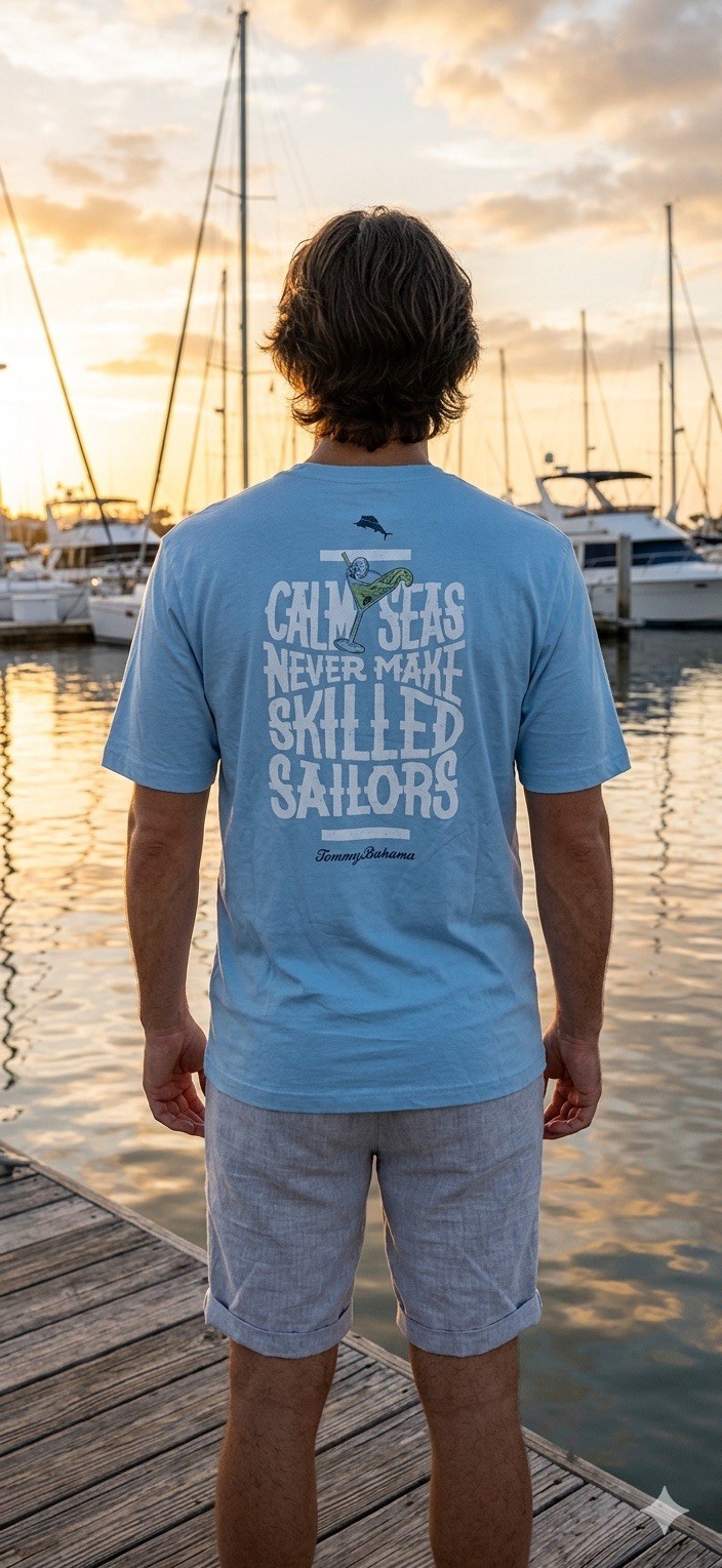 $45 TOMMY BAHAMA Sky Blue CALM SEAS Relaxed Fit Short Sleeve T-shirt NWT