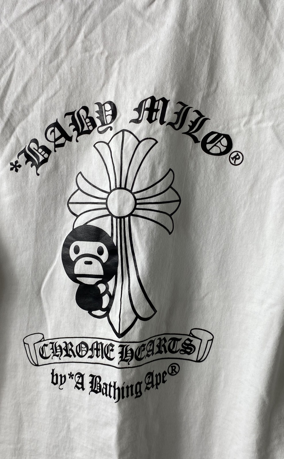 Chrome Hearts x A Bathing Ape Men’s White Baby Milo Cross Graphic T-shirt Sz M