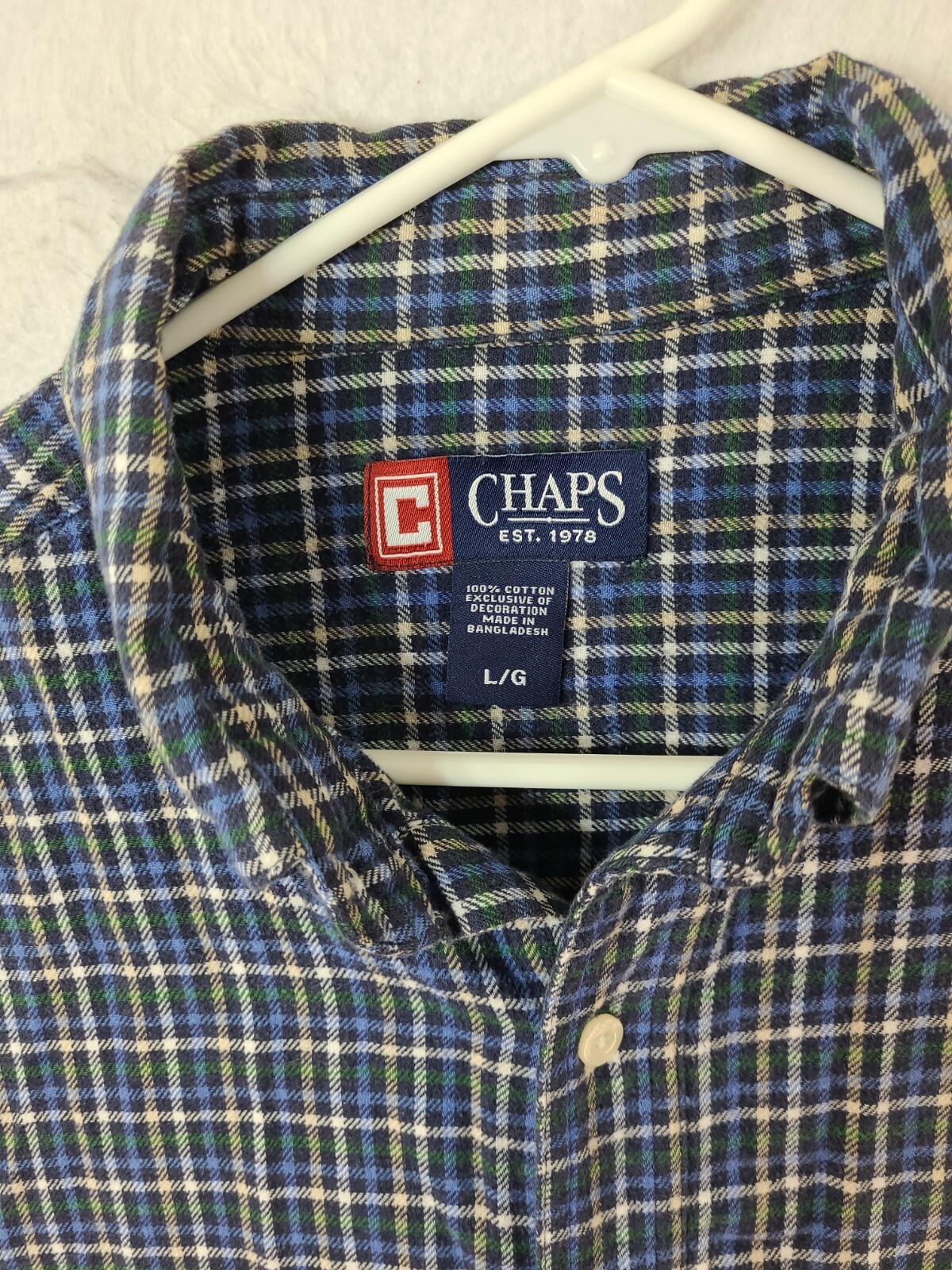 Chaps Mens Large Blue Plaid Long Sleeve Button Up Flannel Shirt