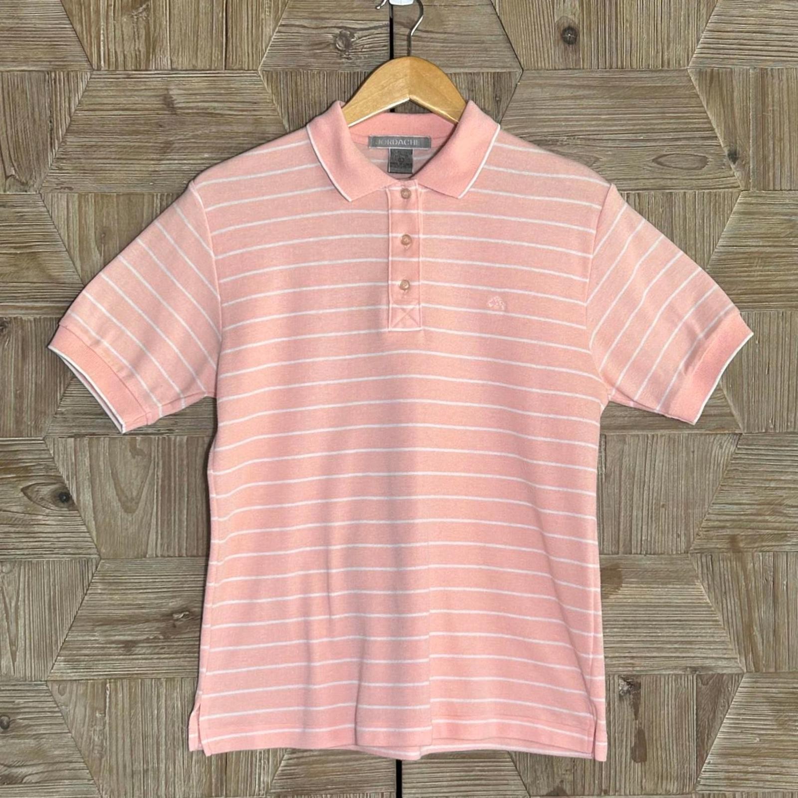 Jordache Vintage Striped Polo Shirt Pink White Short Sleeve Large Retro Preppy