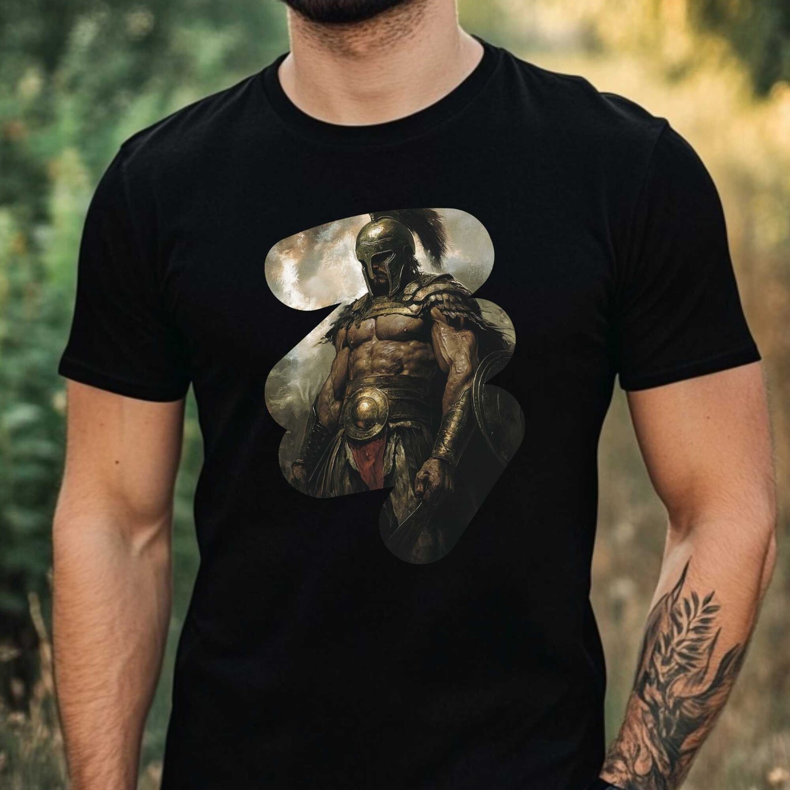 Mens Achilles Warrior Motif Cotton T-Shirt Size XS to 5XL