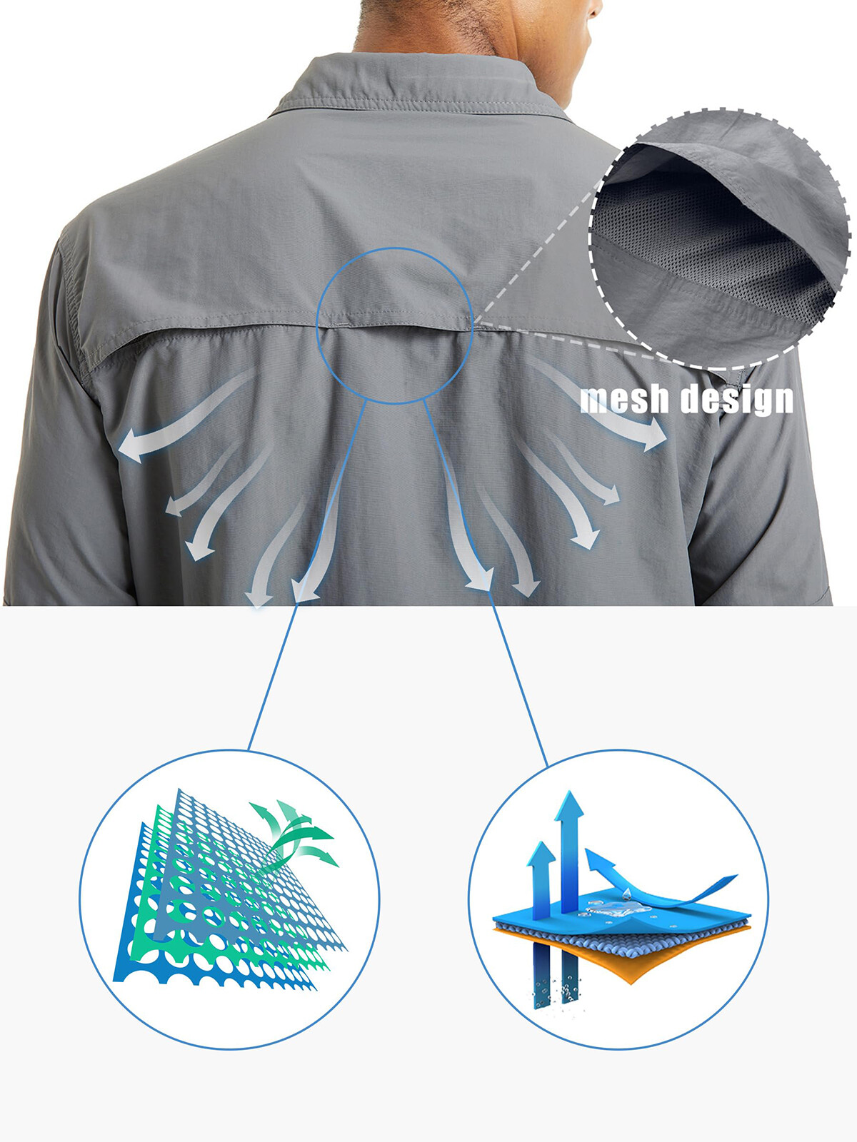 UPF 50+ Mens Quick Dry UV Protection Shirts Long Sleeve Hiking Fishing Work Tops