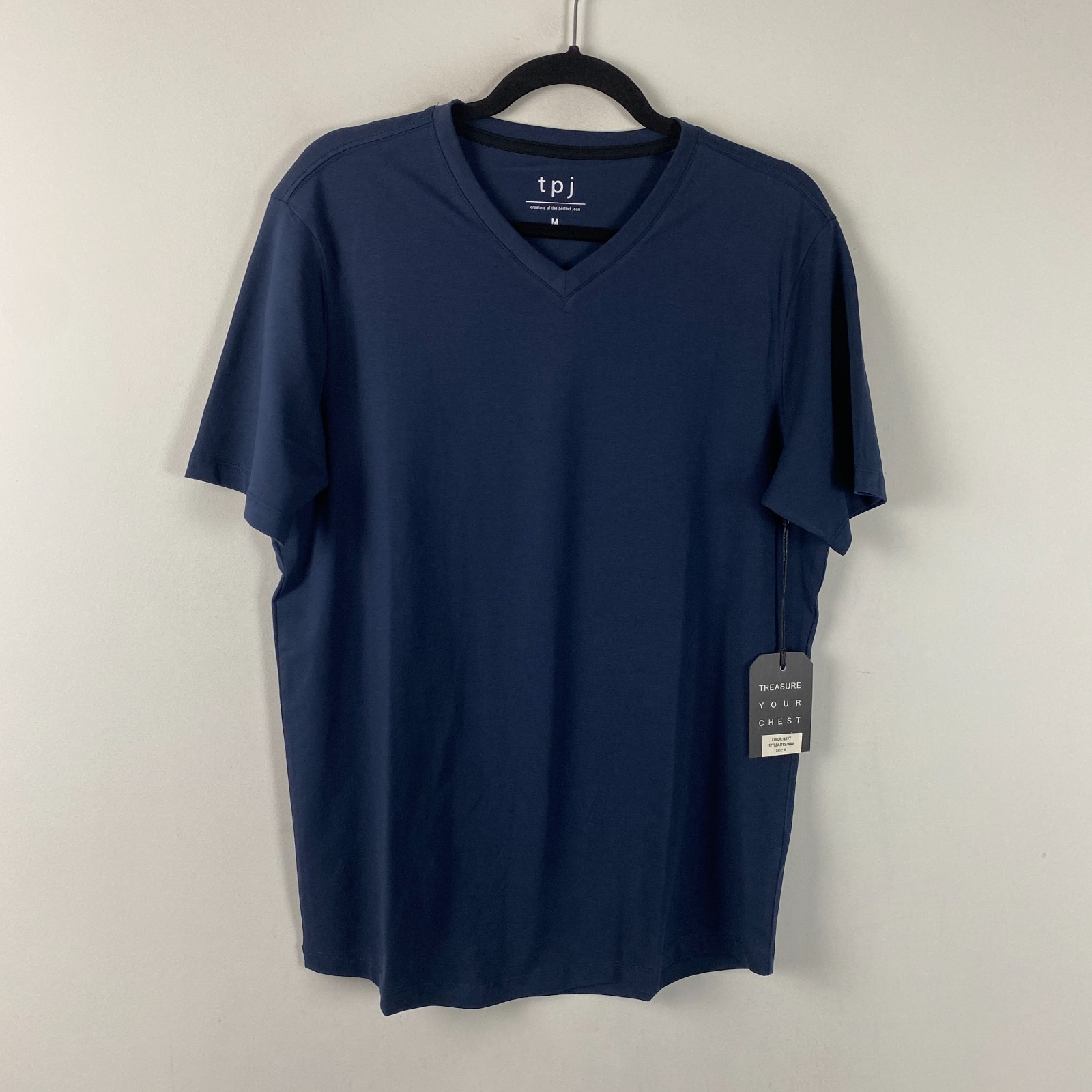 The Perfect Jean NYC Organic V Neck T-Shirt in Navy Blue Size Medium Short Slv