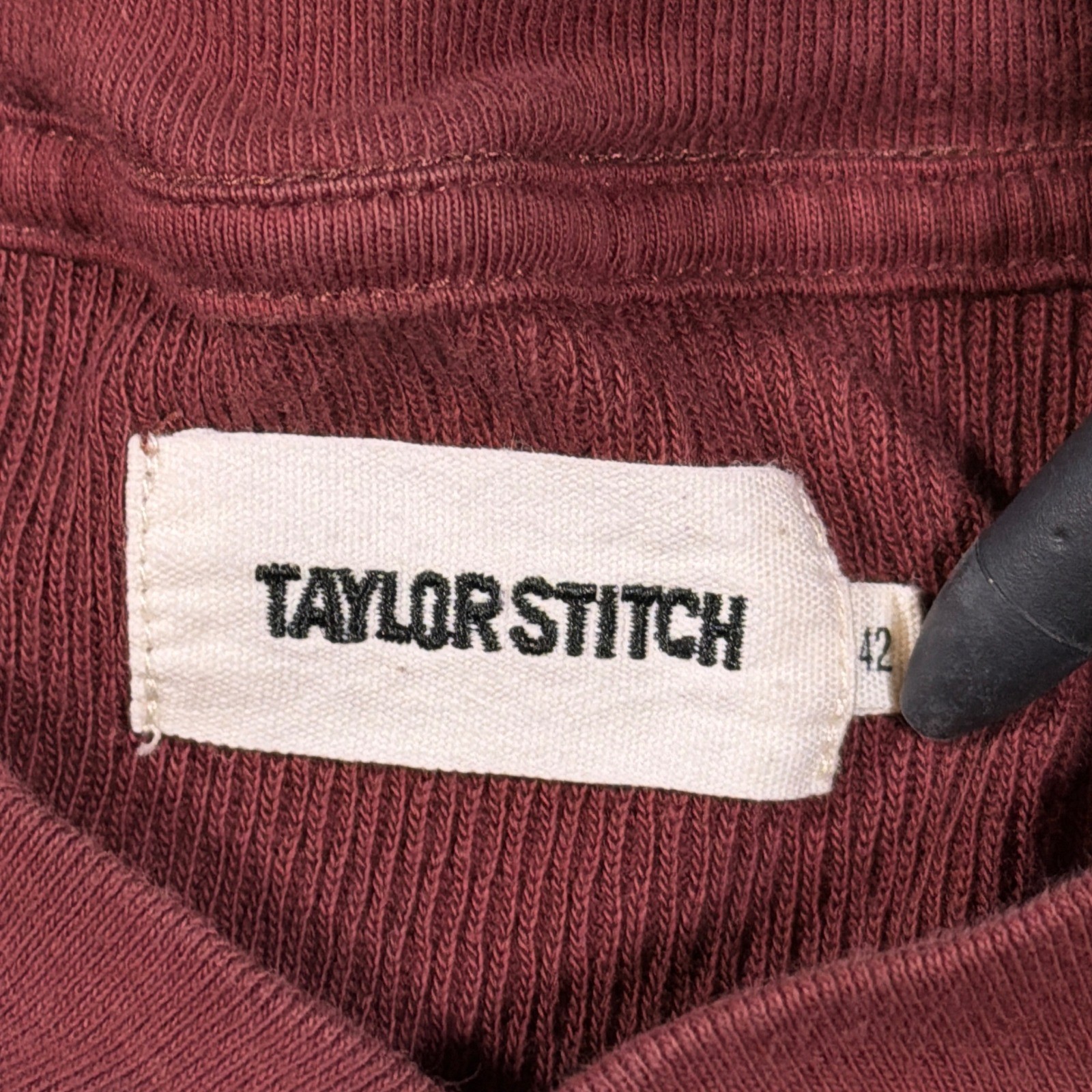 Taylor Stitch Henley Men 42 L Burgundy Heavy Bag Long Sleeve Waffle Knit Cotton