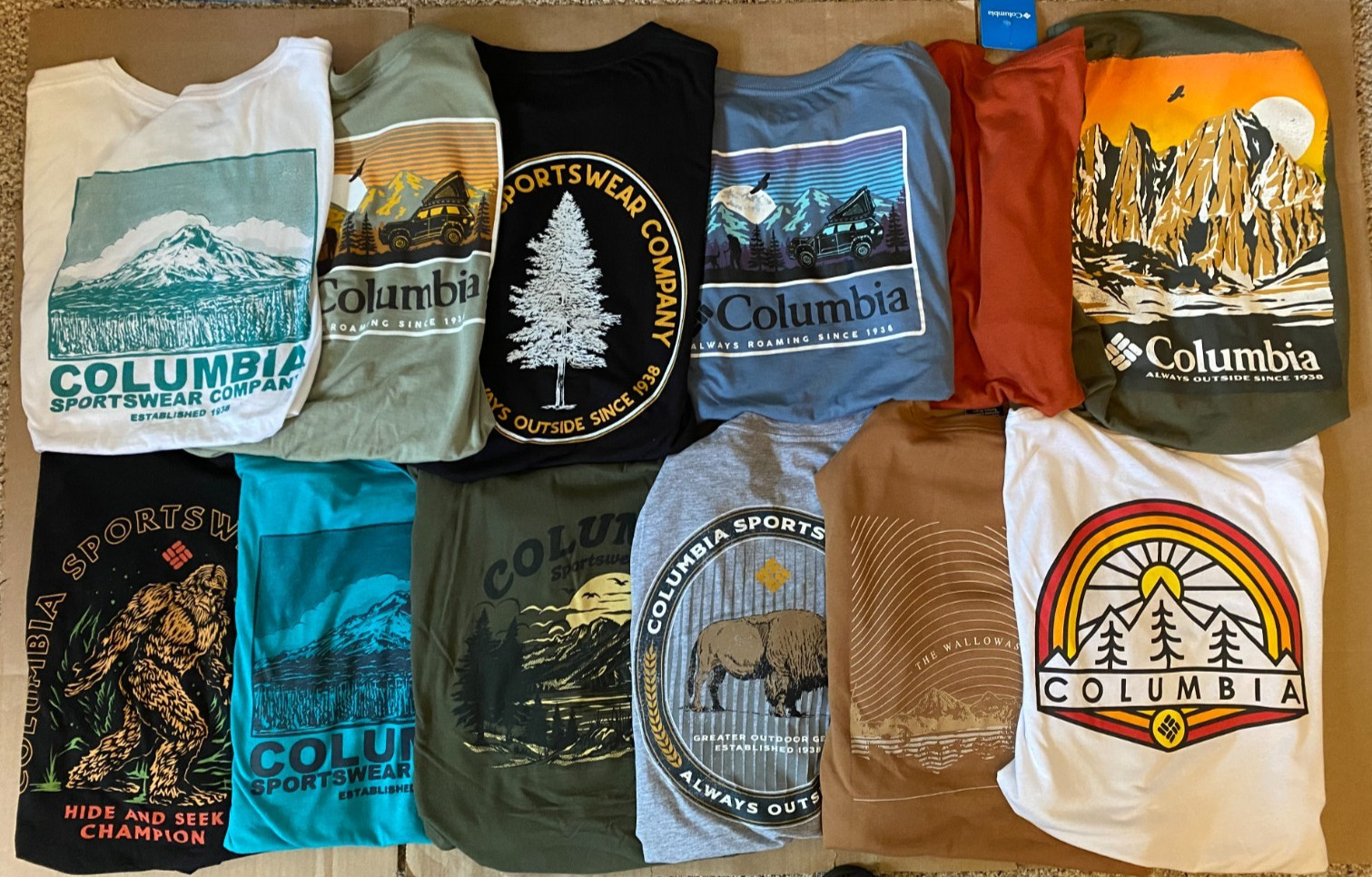 COLUMBIA Men’s Lot of 12 Short Sleeve T-Shirts Size LARGE, Northface Champion