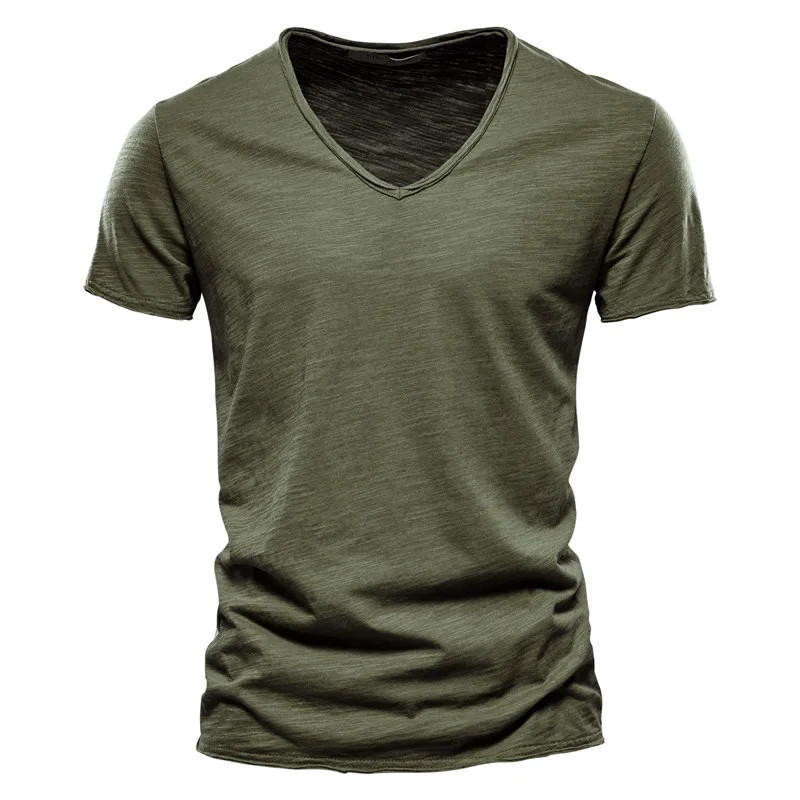 100% Cotton Men T-shirt V-neck Lightweight Summmer Slim Fit T-shirts Male Tops