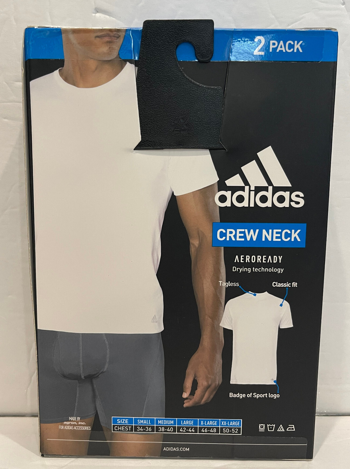adidas Mens 2 Pack Performance Crew Neck Stretch Tee M (38-40) Black T-Shirt