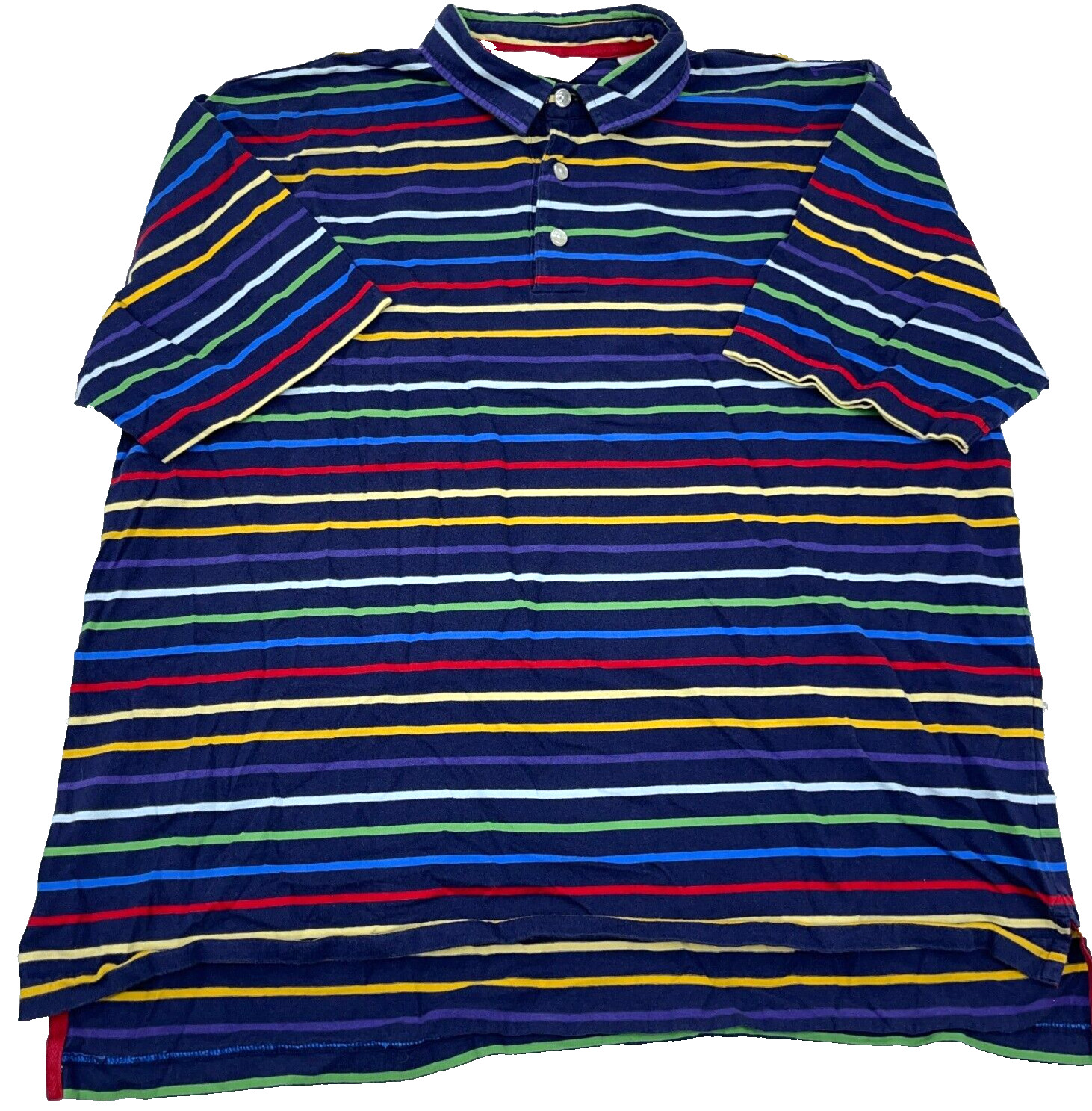 Orvis Polo Shirt Men XL Blue Multi Striped Fine Soft Cotton Golf Adult Fun