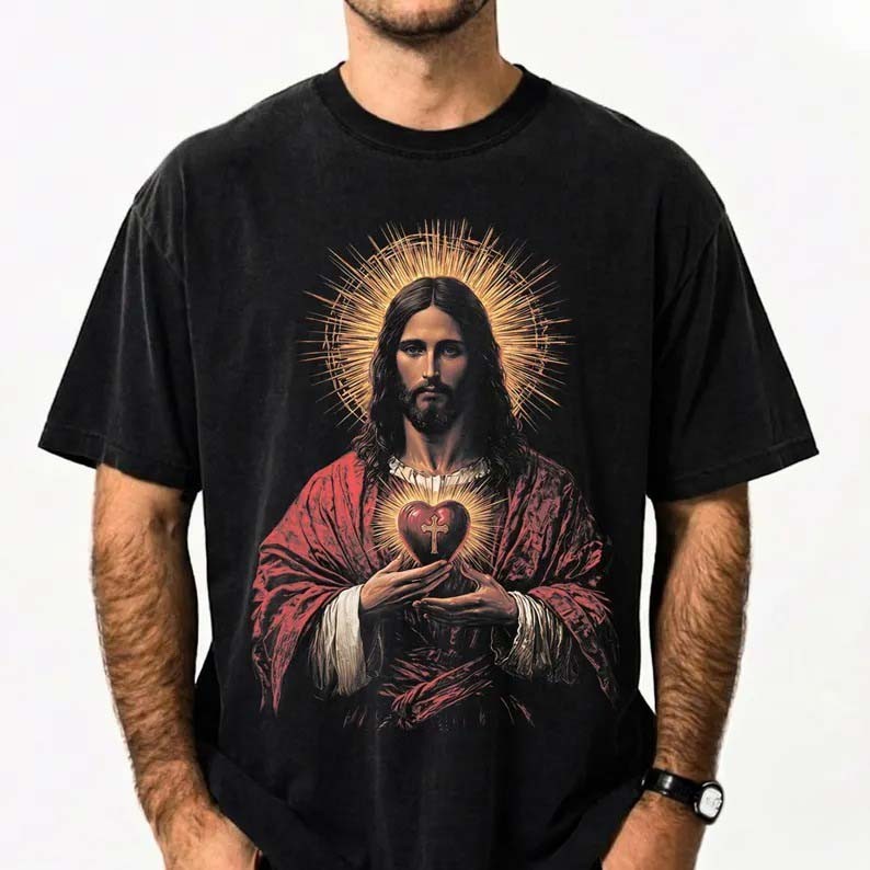 Sacred Heart Of Jesus Shirt Christian T Shirts For Men Renaissance Tees
