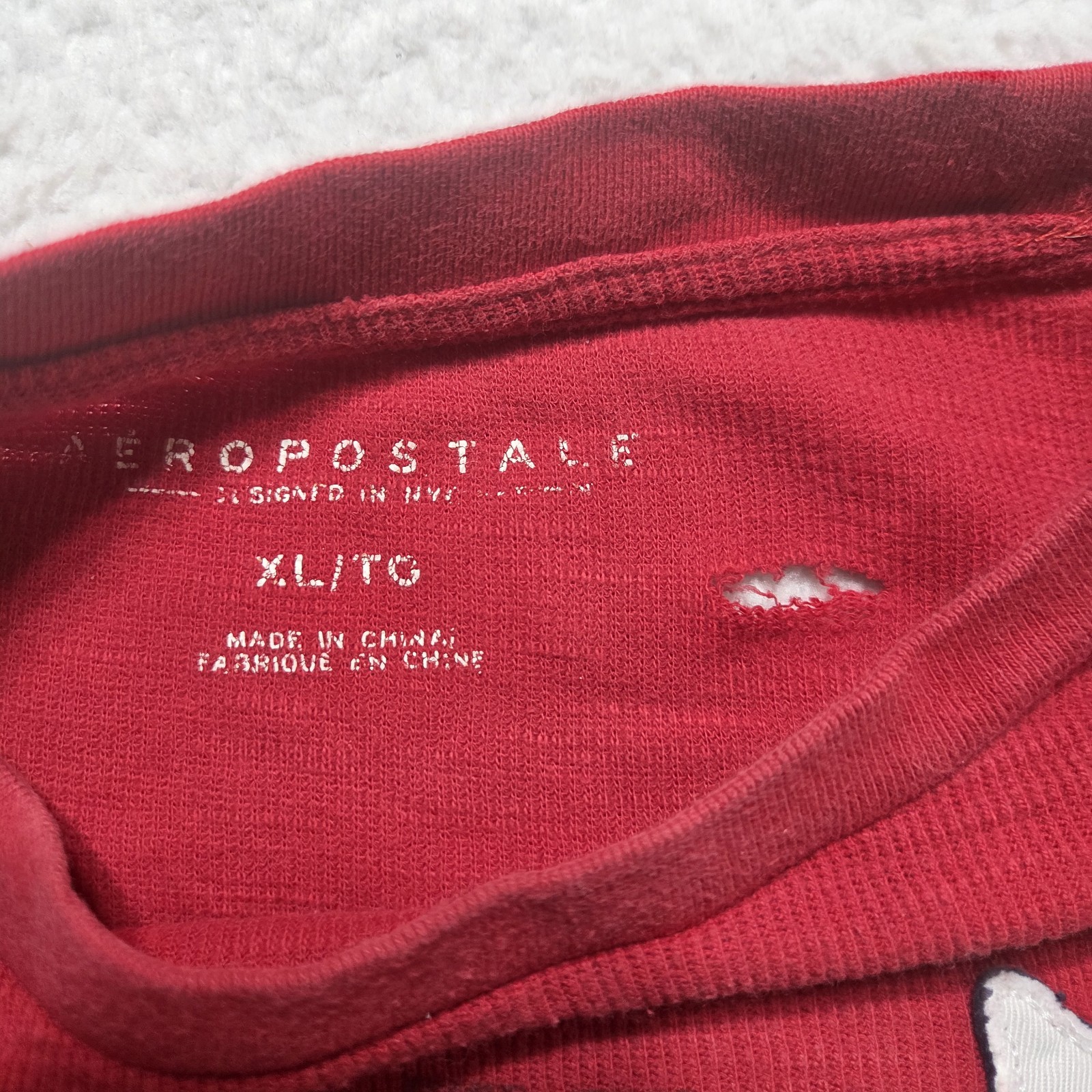 Y2K Aeropostale Mens XL Red Embroidered Letters Thermal Long Sleeve Shirt Preppy