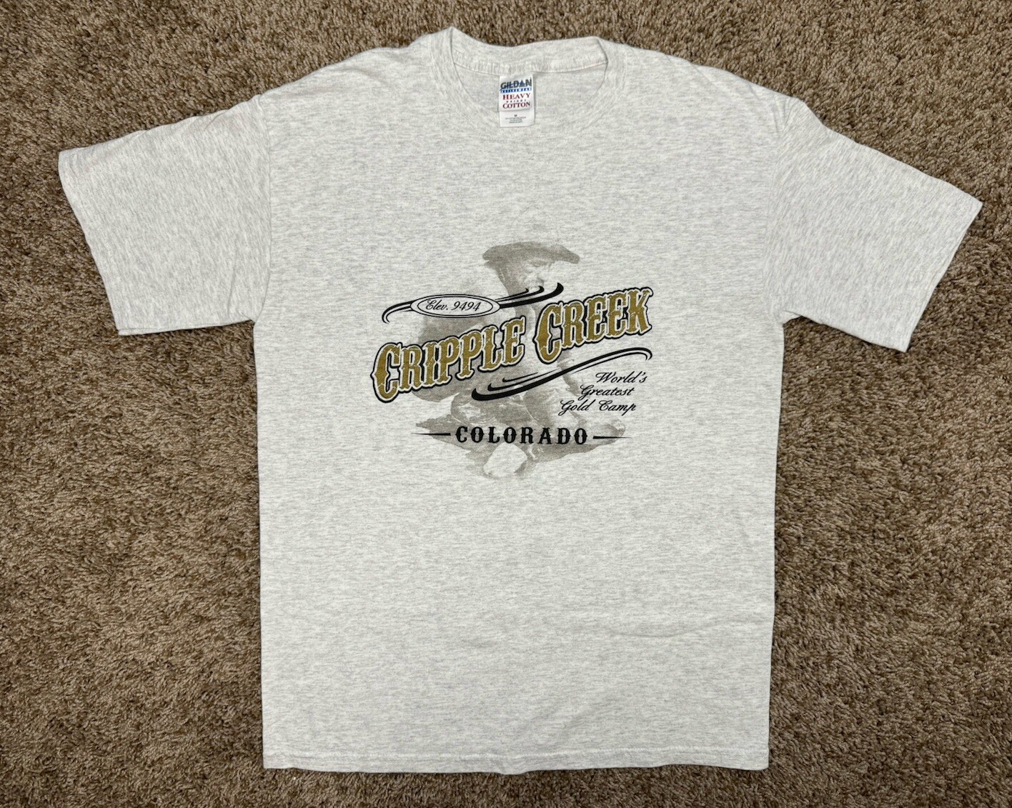 90’s Cripple Creek Colorado T-Shirt Men Sz Medium Heather Gray Gold Camp Vintage