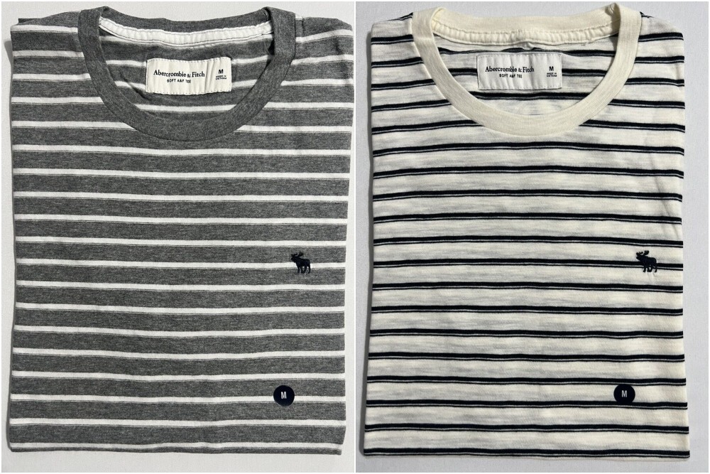 Abercrombie & Fitch Men’s Striped Crew Neck A&F Logo T-Shirt Tee XS S M L XL XXL