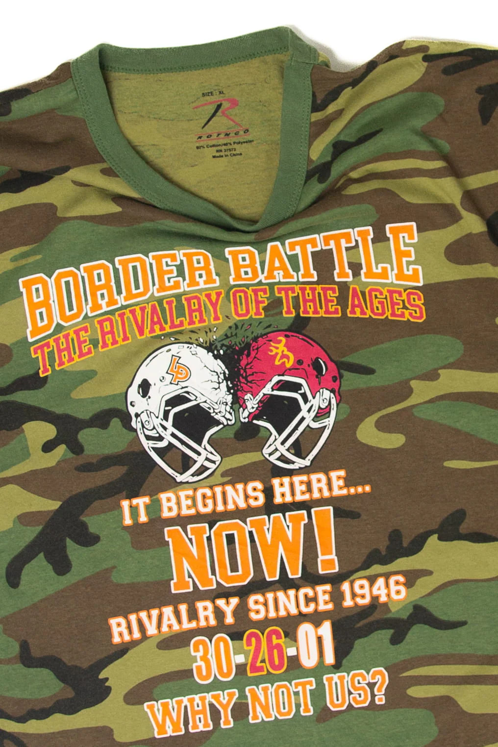 Recycled “Border Battle Rivalry Of The Ages” Football Camoflauge T-Shirt