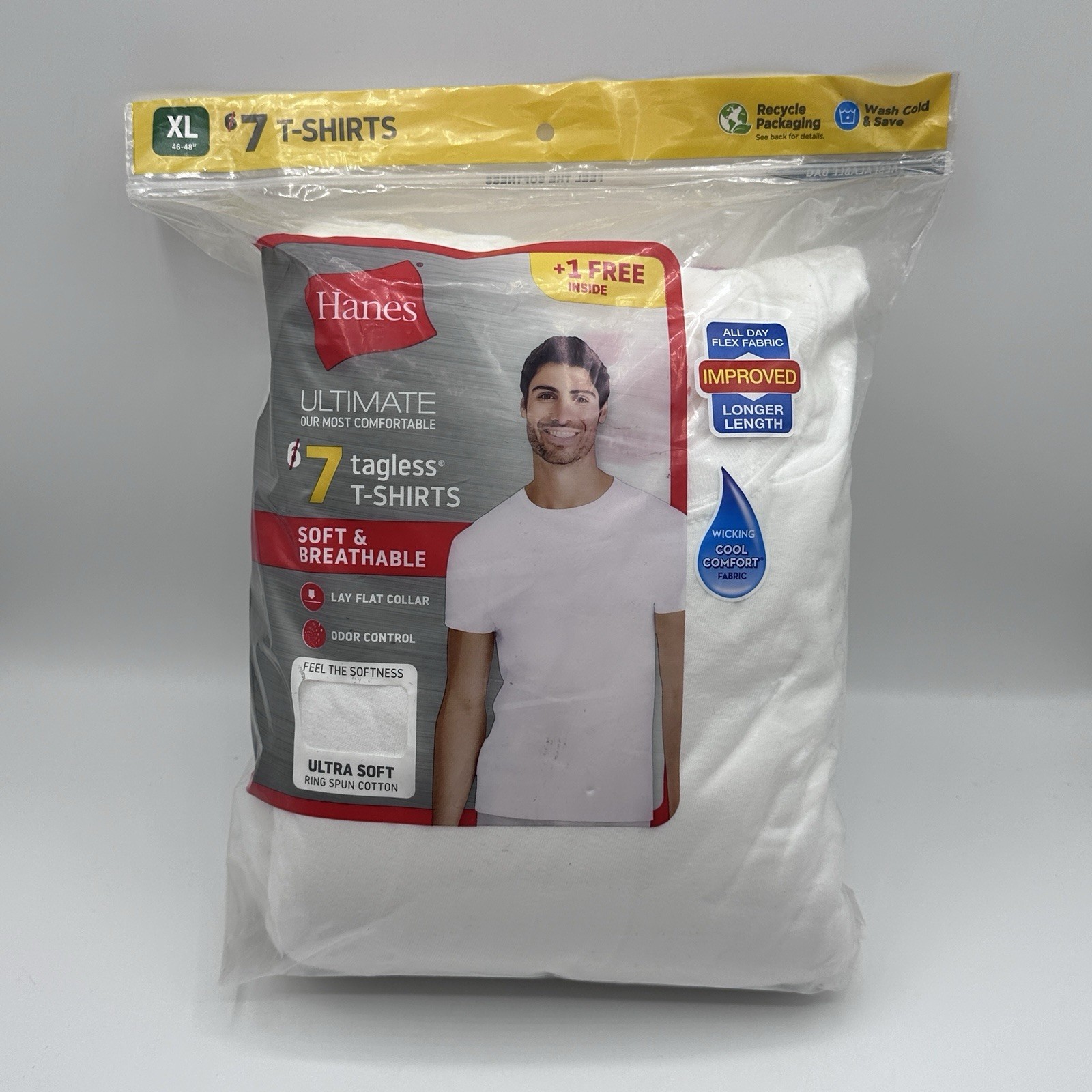 Hanes Men’s Pack Of 7 Tagless Ultra Soft White T Shirts Size X Large
