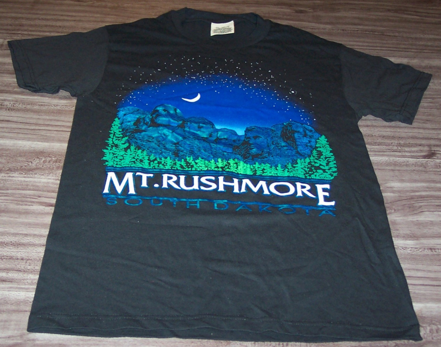 Vintage Mount Rushmore South Dakota T-shirt Mens SMALL Blue Foil Print