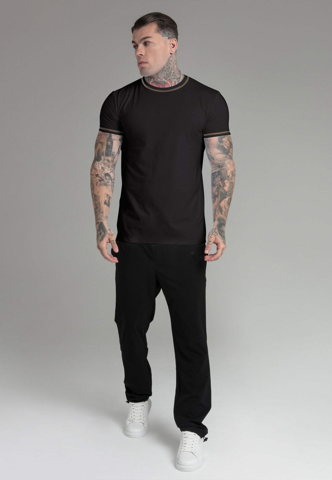 SikSilk Men’s Short Sleeved Muscle Fit T-Shirt Tee Black