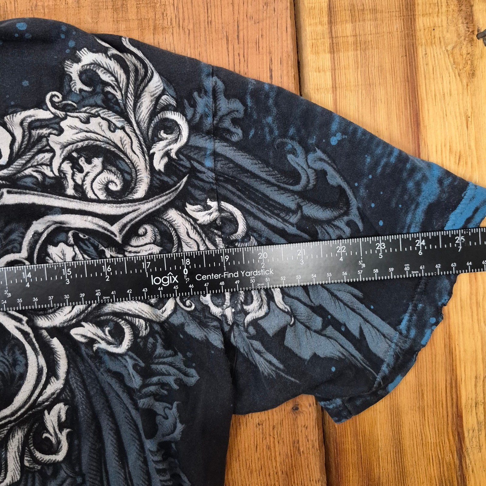 Affliction Live Fast Men’s XL Black Blue Distressed Graphic T-Shirt Gothic Cross