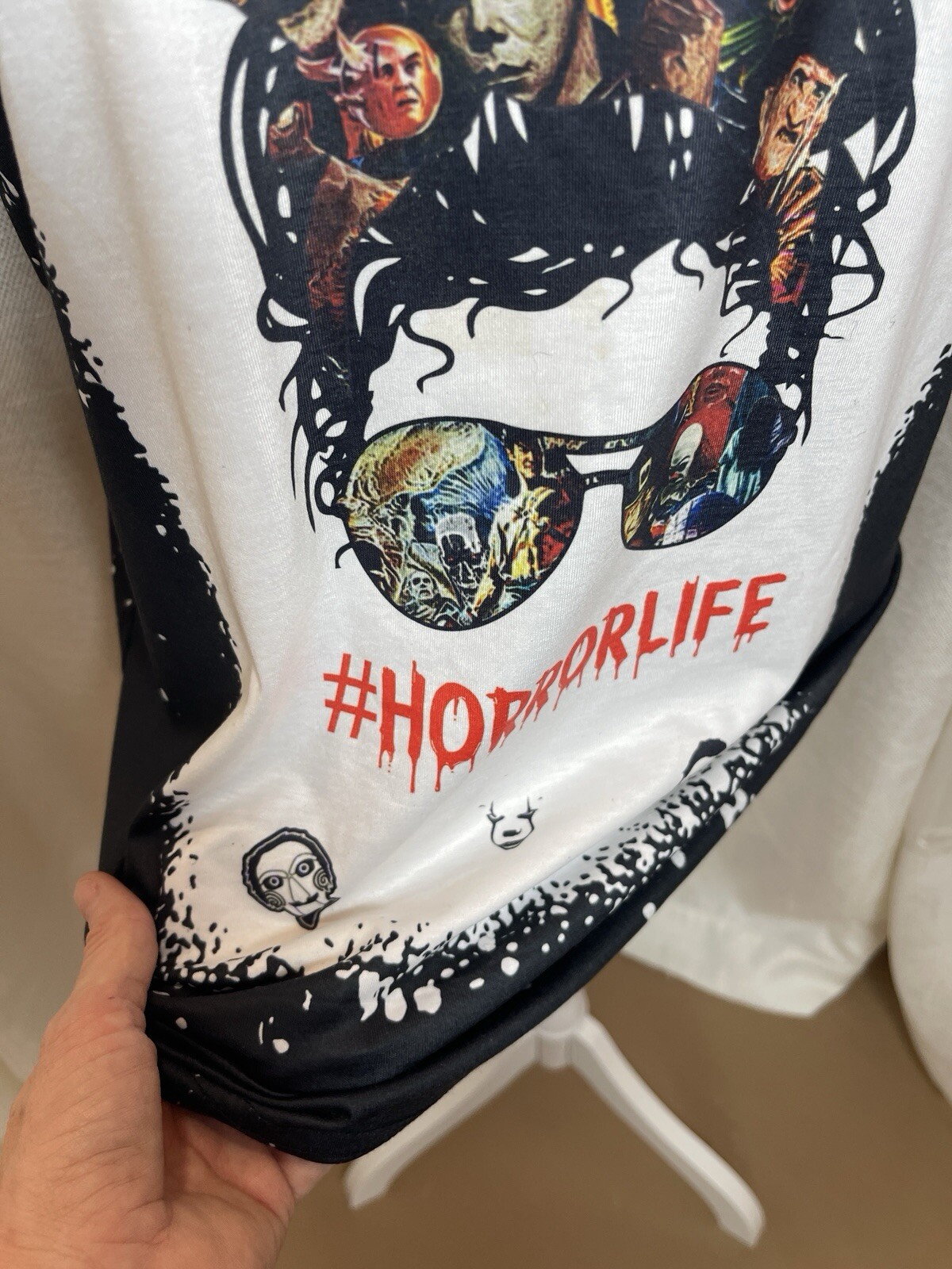 Horror Life Black And White Splash T Shirt Polyester Horror Movie Characters