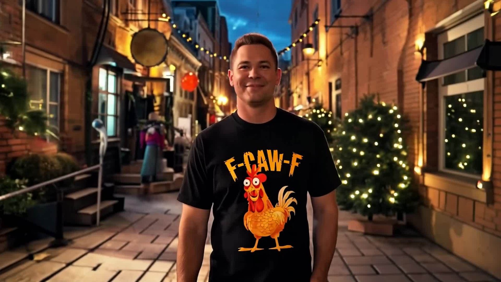 Chicken Pattern with “F-CAW-F” Text Print, Funny And Humorous Design T shirt