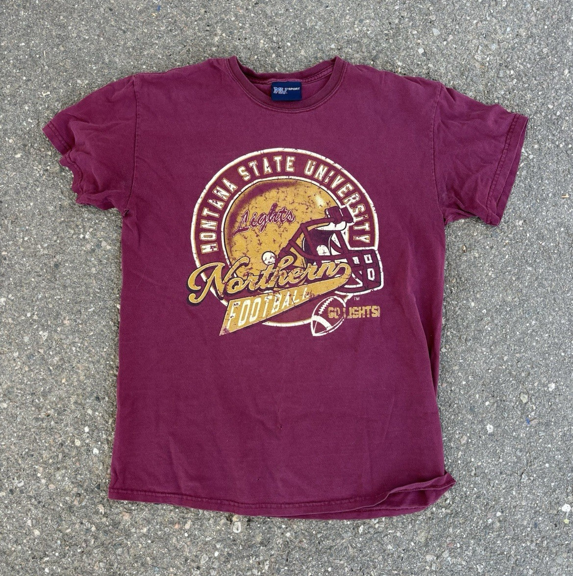 MV Sport Men’s M Burgundy Crew Neck Short Sleeve Montana State Football T-Shirt
