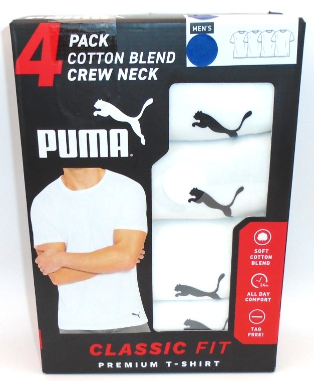 NEW MEN’S “PUMA COTTON BLEND CLASSIC FIT CREW NECK PREMIUM T SHIRT, 4 PACK TEES”