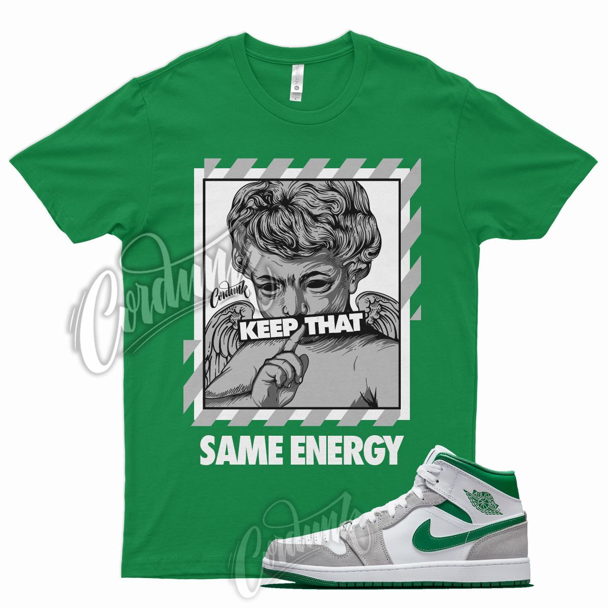 Green ENERGY T Shirt for J1 1 Mid Grey Dunk Vapormax Pine Stadium Lucky 13