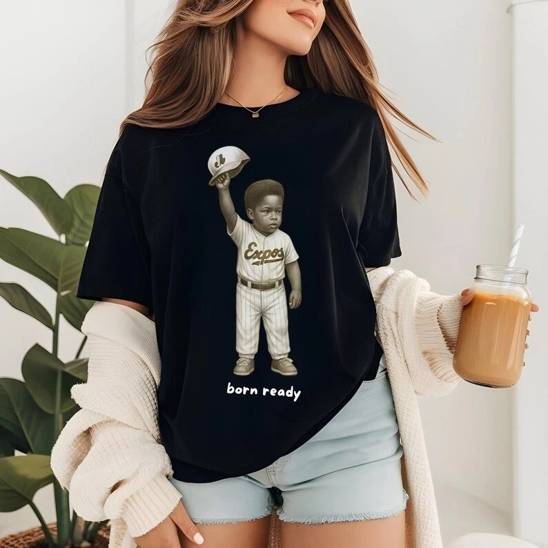 Born Ready Expos Baseball Kid Funny Graphic Retro Vintage T shirt