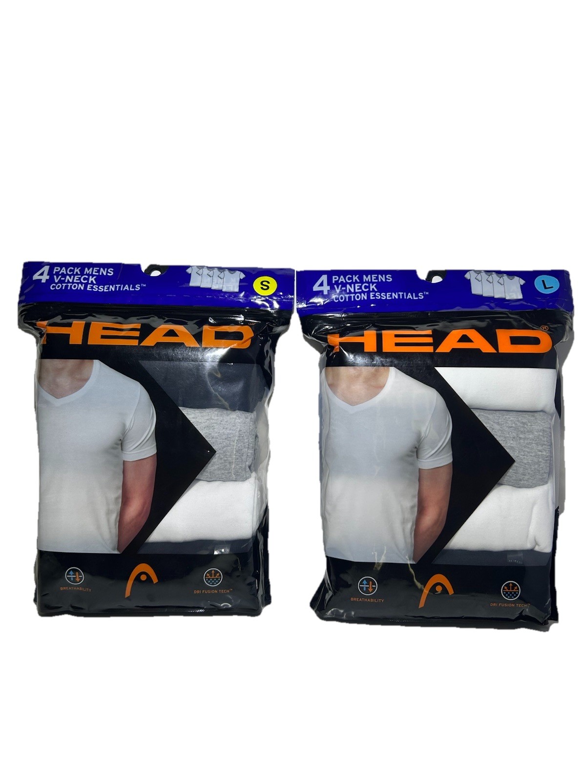 New Head Men’s 4 Pack V-Neck Cotton Essential Soft Cotton T-Shirts Size S and L