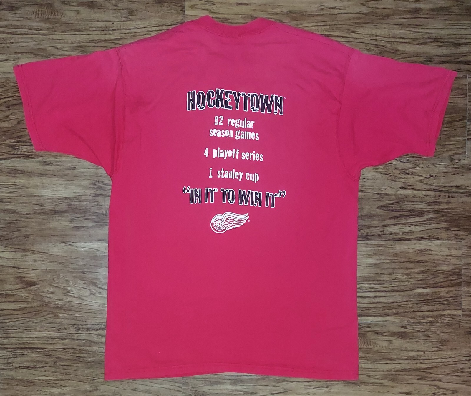 VTG DETROIT RED WINGS Hockey T-Shirt Large HOCKEYTOWN Front & Back Hit Made USA