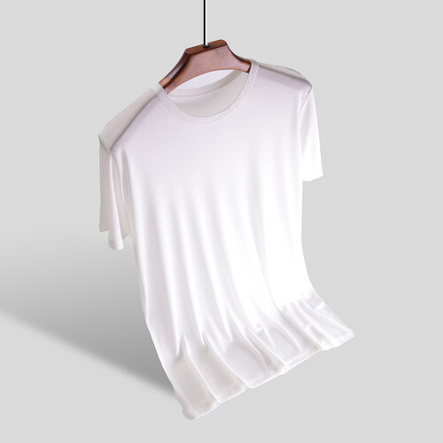 Men’s Silk T-Shirt Knitted Crew Neck Short Sleeve Summer Casual Top Soft