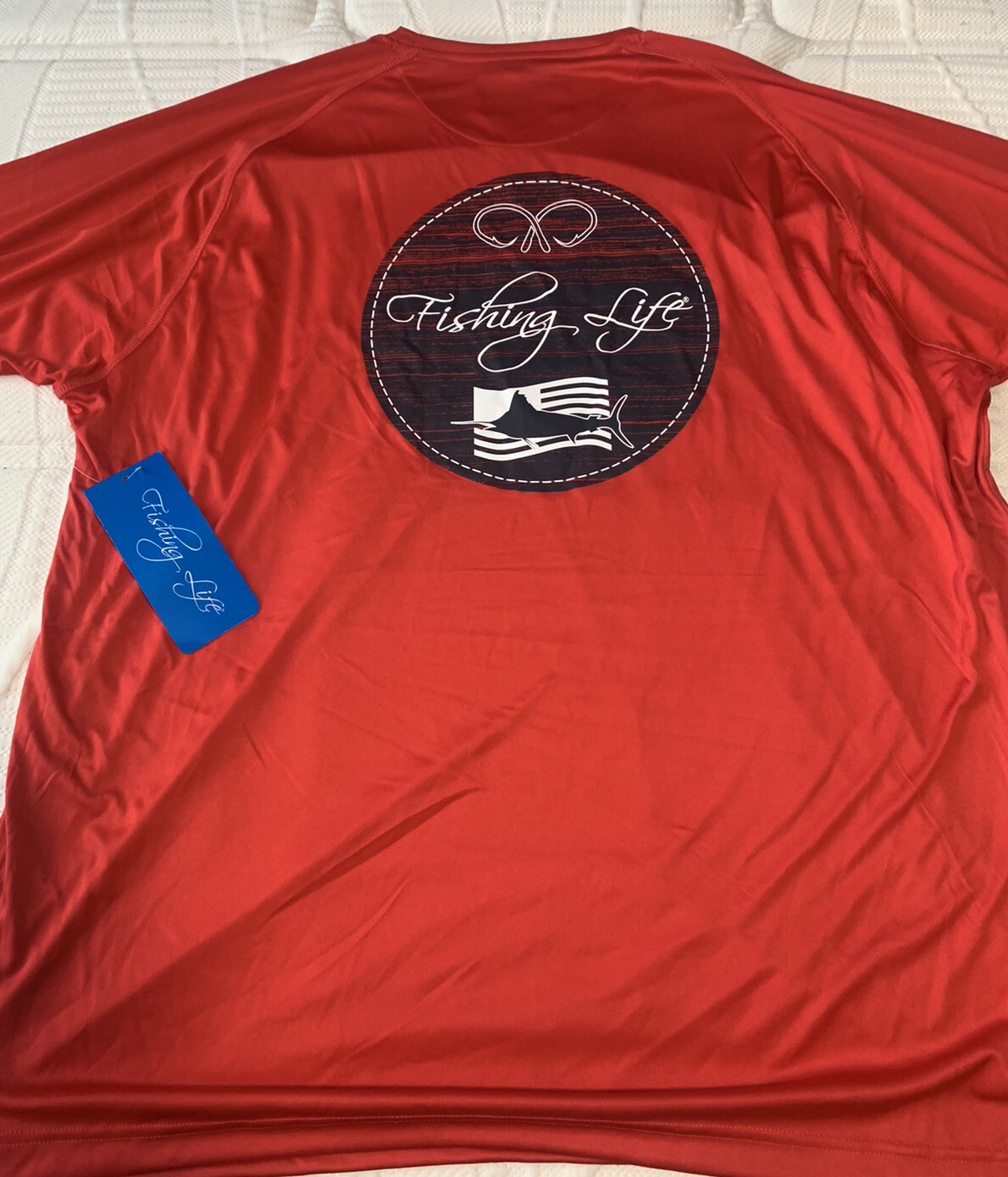 Fishing Life T-Shirt Men’s Long Sleeve Dri-Fit Fishing Boating Red 2XL Polyester