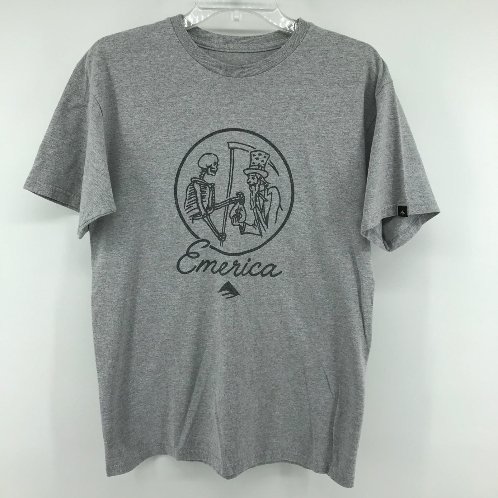 Emerica Skate T Shirt Gray Reaper Money Bag Graphic Logo Grey Mens Size L Large