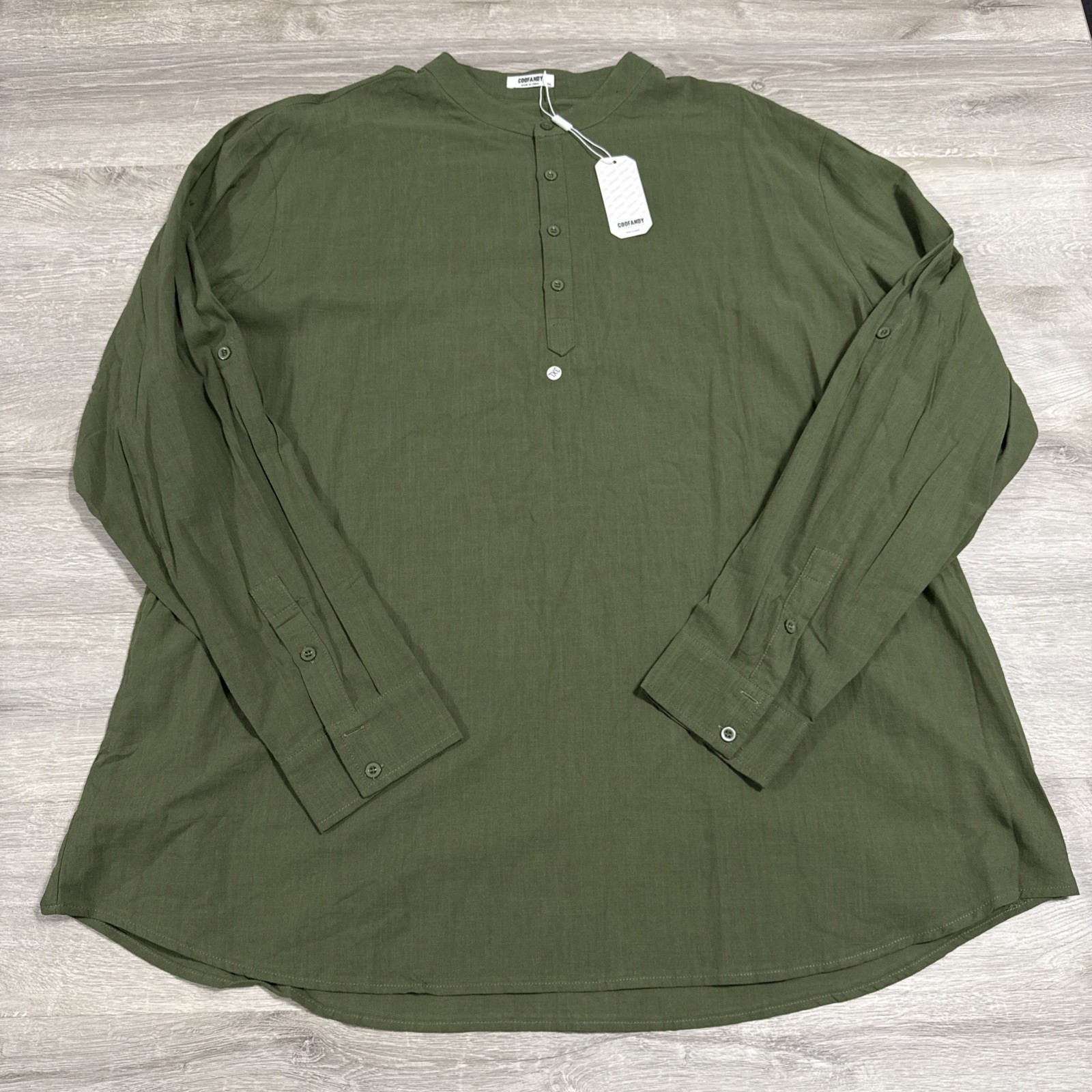 Coofandy Green Cotton Hemp Shirt Men’s 3XL Long Sleeve Casual Henley Top NWT